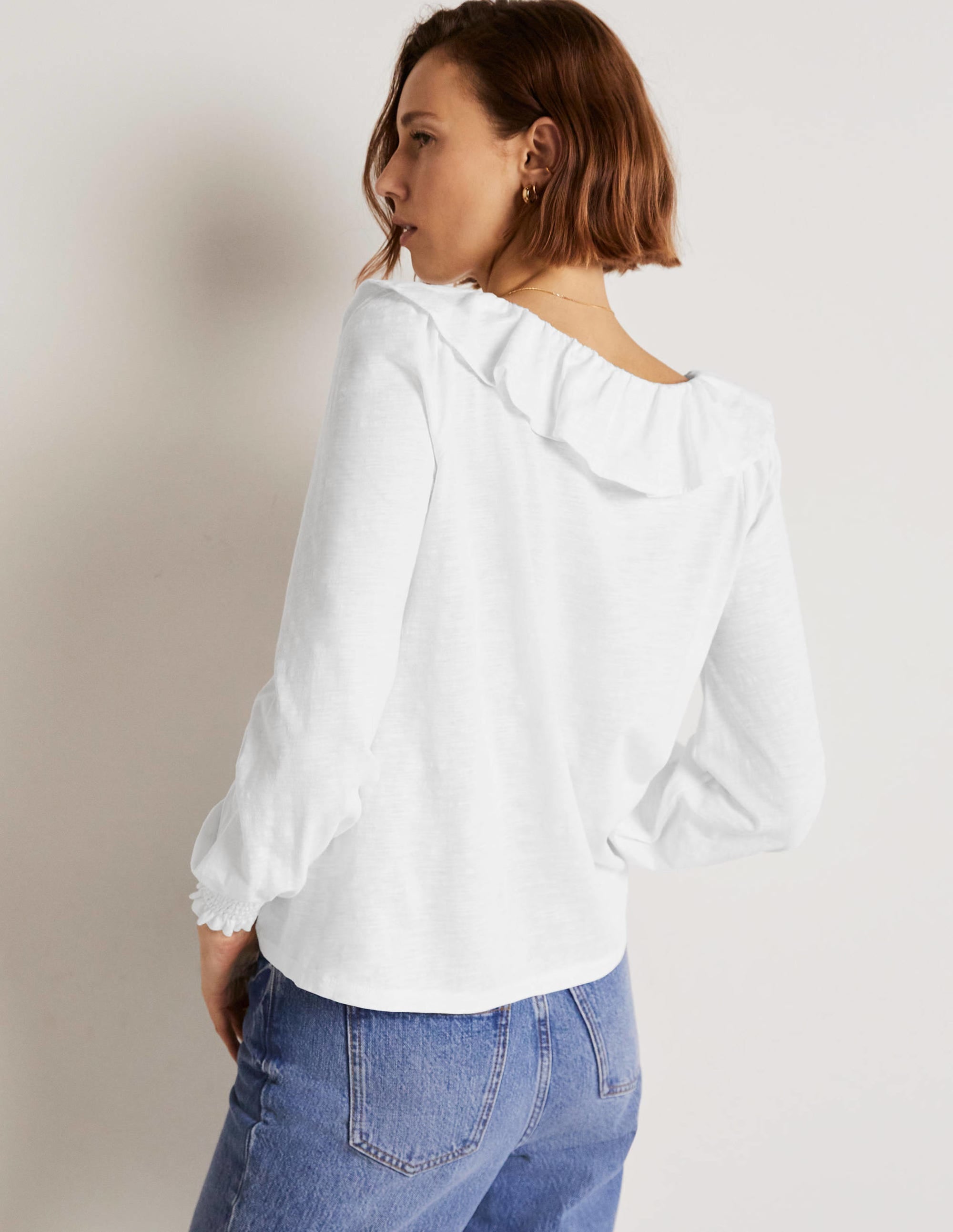 Scoop Frill Neck Jersey Top-White - Image 7