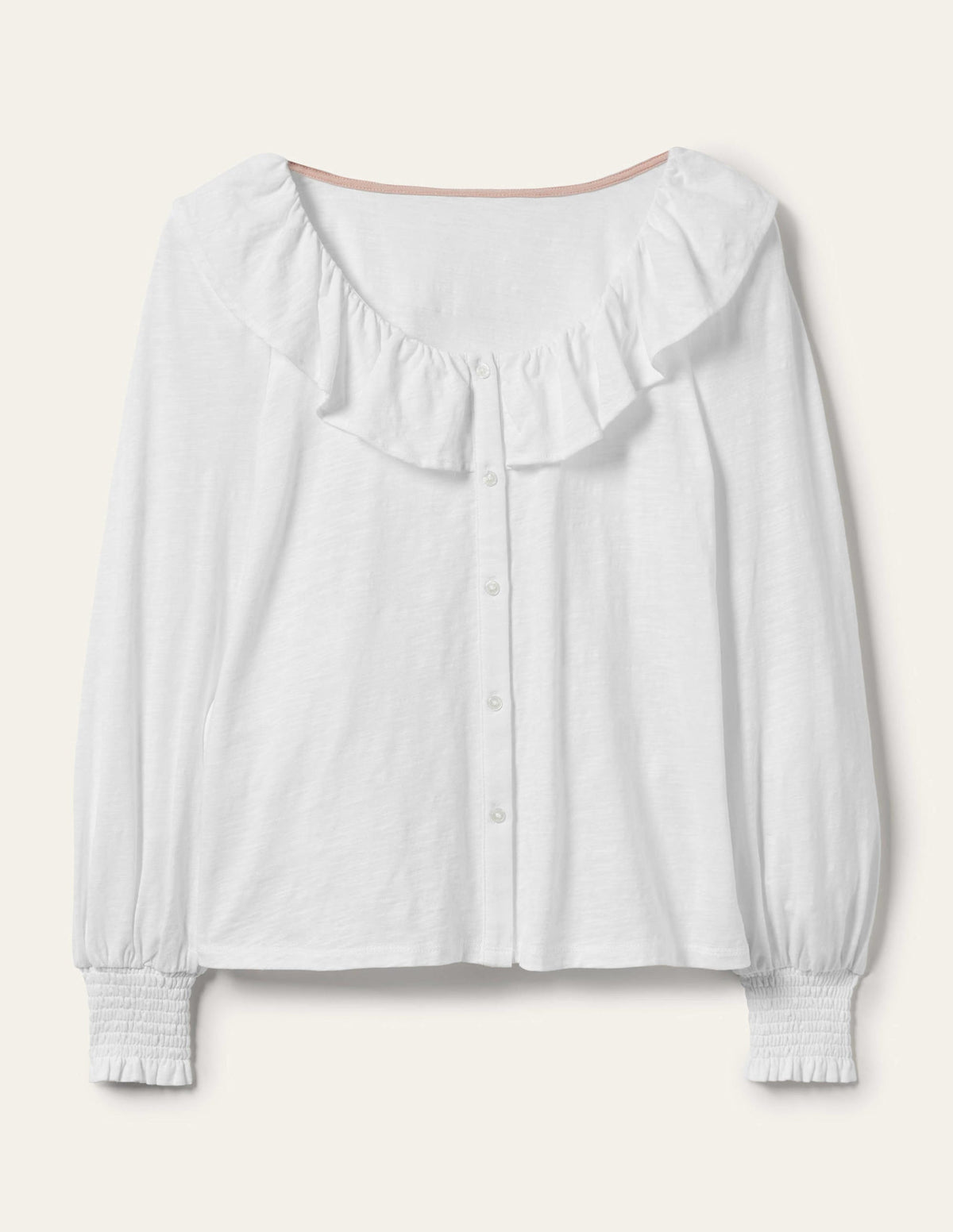 Scoop Frill Neck Jersey Top-White-9