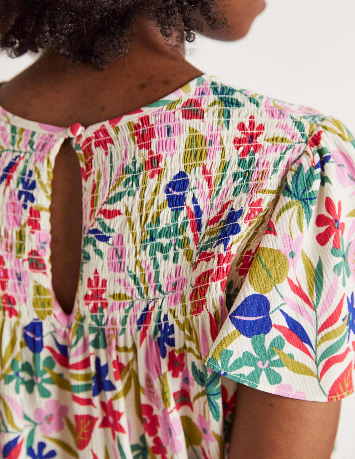 Layla Printed Smocked Top-Multi, Tropic Foliage - Image 6