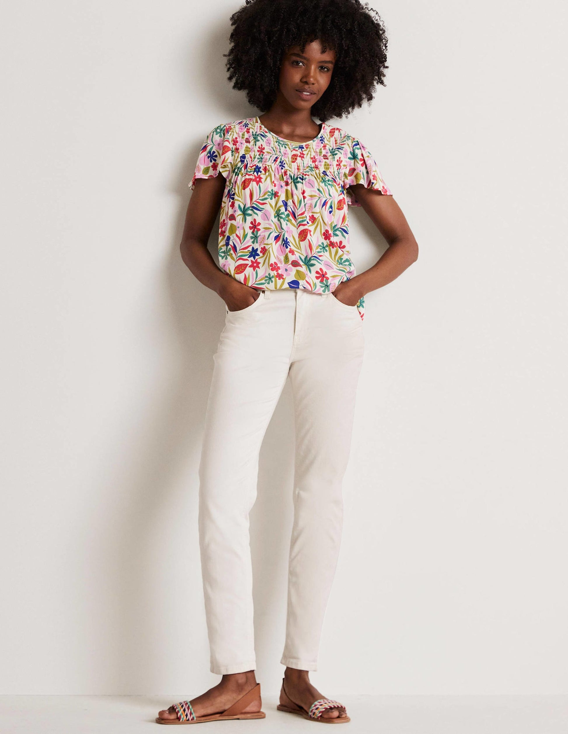 Layla Printed Smocked Top-Multi, Tropic Foliage-8