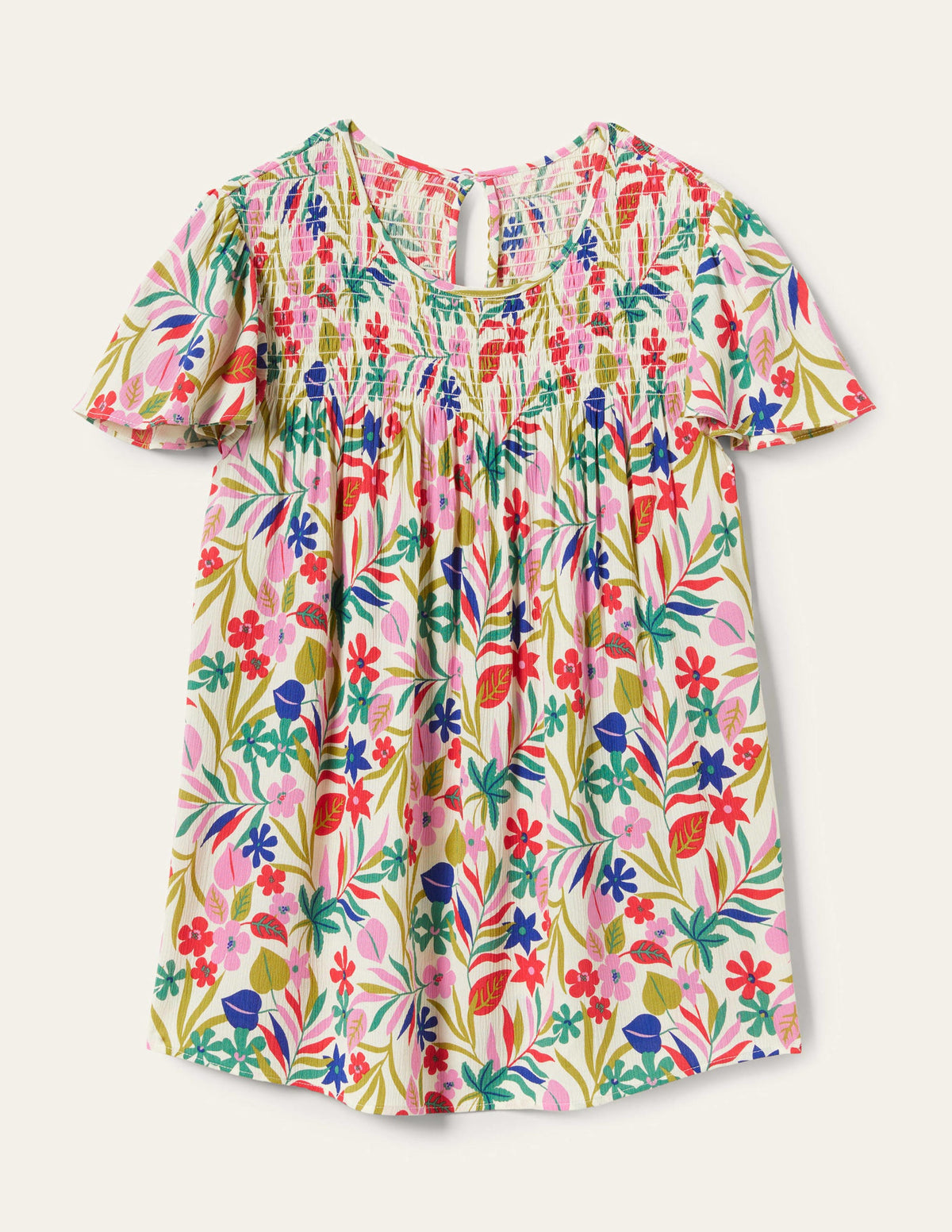 Layla Printed Smocked Top-Multi, Tropic Foliage-9