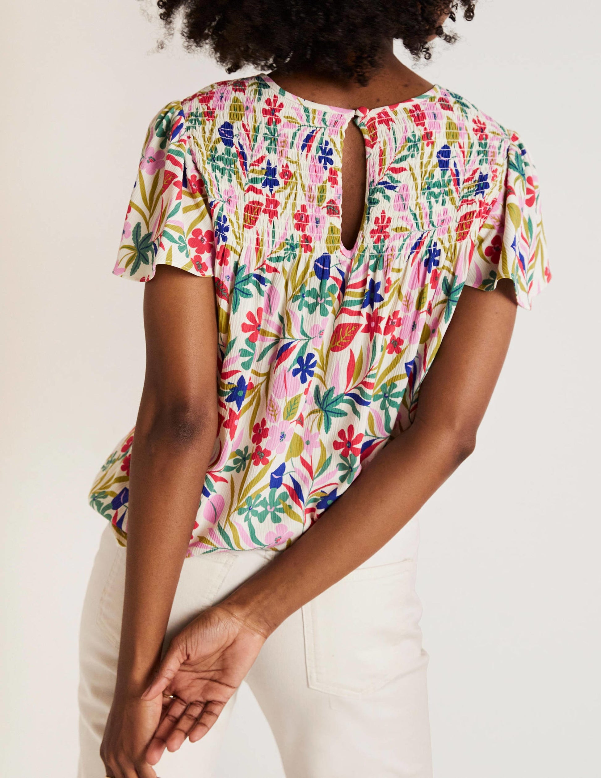 Layla Printed Smocked Top-Multi, Tropic Foliage-3