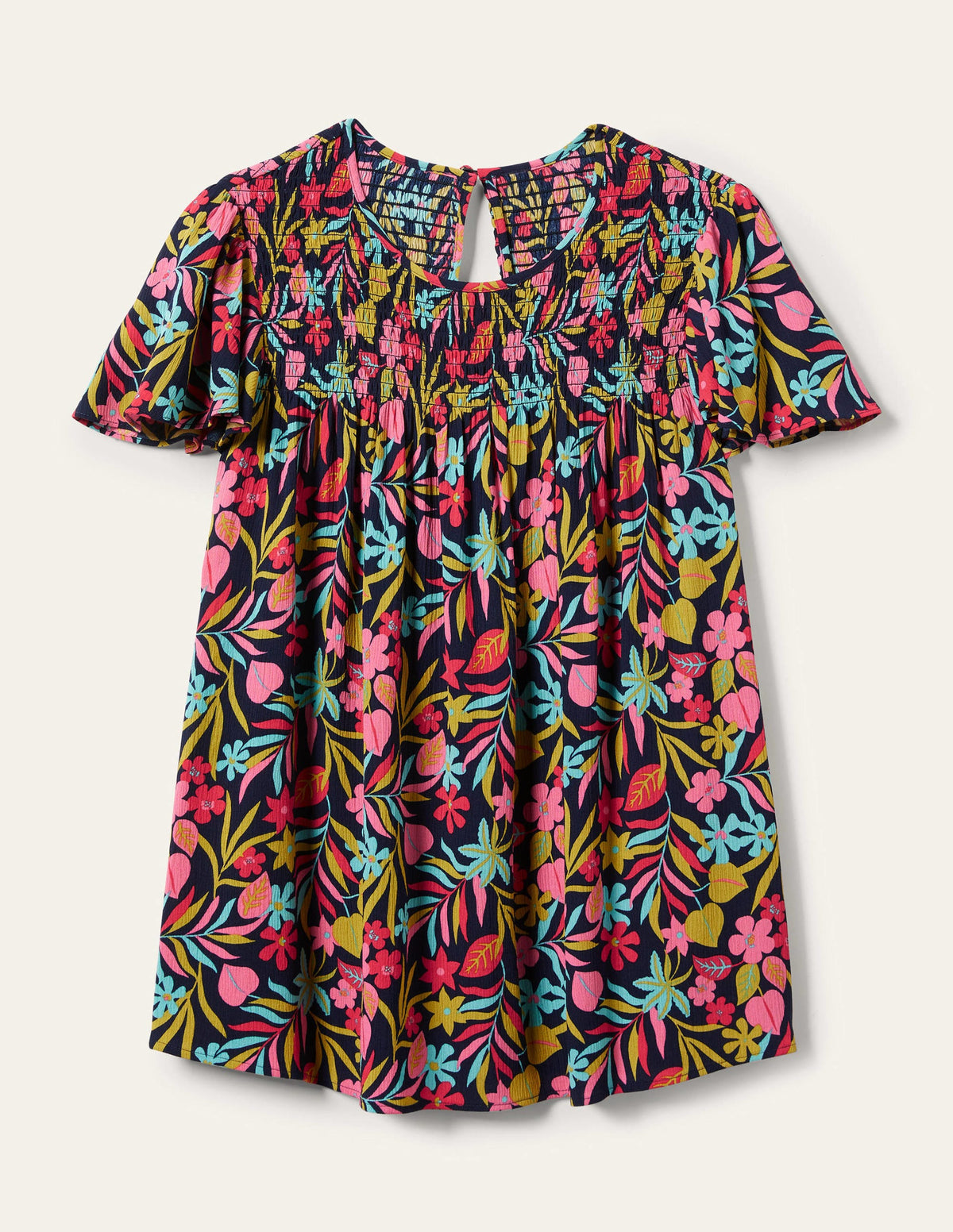 Layla Printed Smocked Top-French Navy, Tropic Foliage - Image 10