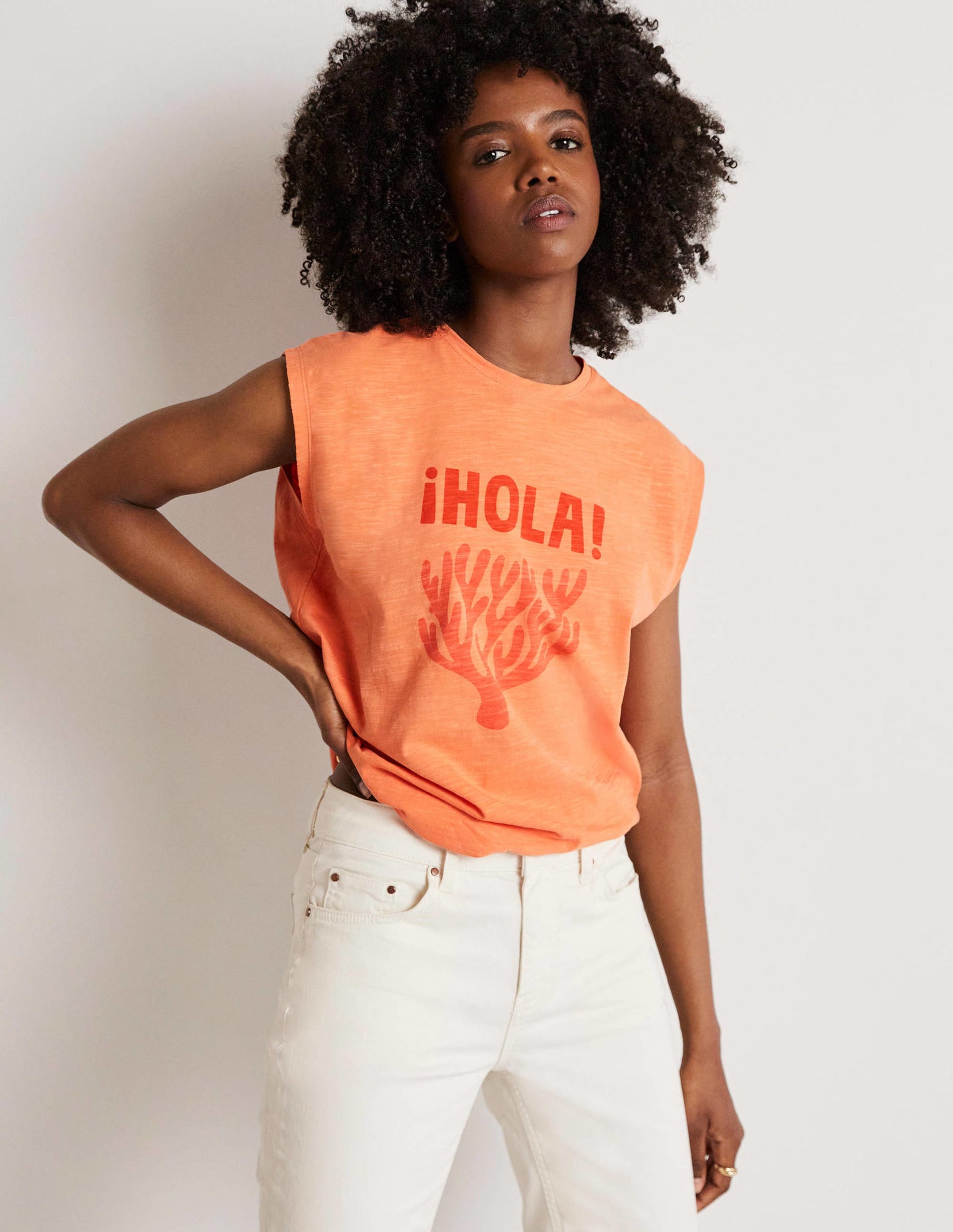 Grown On Sleeve Cotton T-shirt-Dusty Orange-1