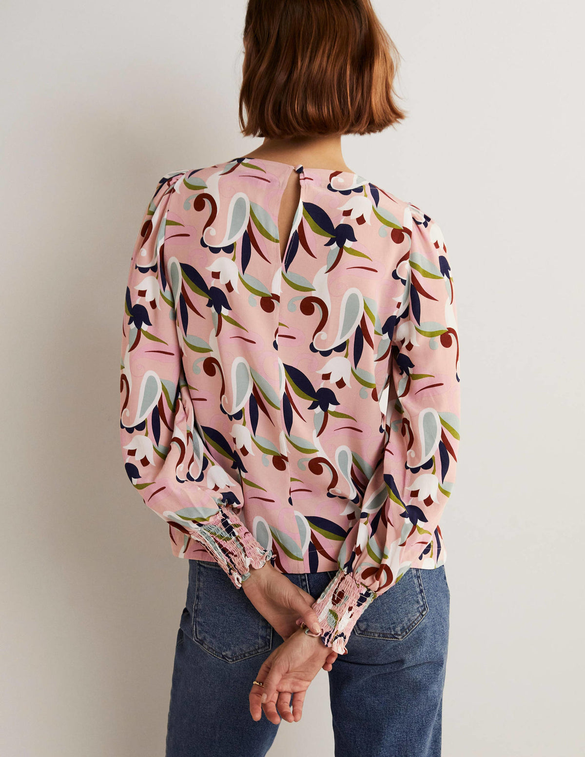 Smocked Cuff Top-Milkshake, Paisley Meadow - Image 9