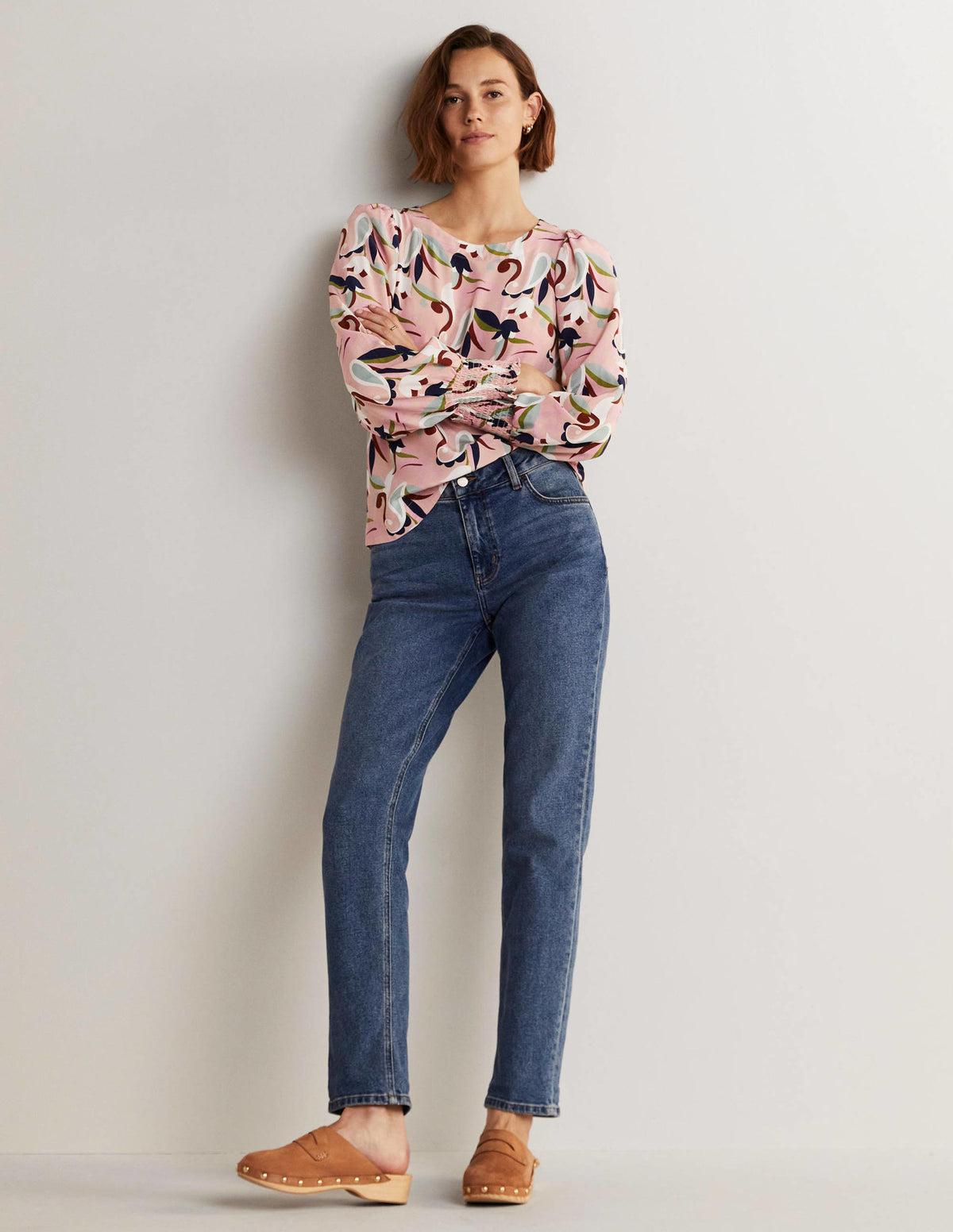Smocked Cuff Top-Milkshake, Paisley Meadow - Image 10