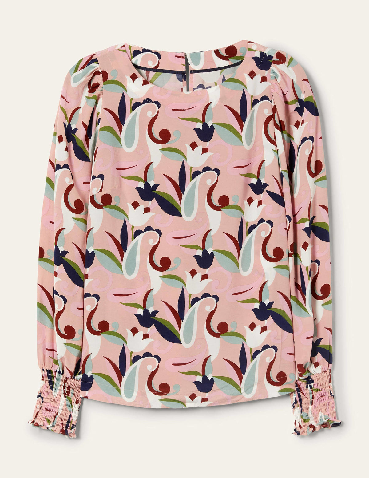 Smocked Cuff Top-Milkshake, Paisley Meadow-12