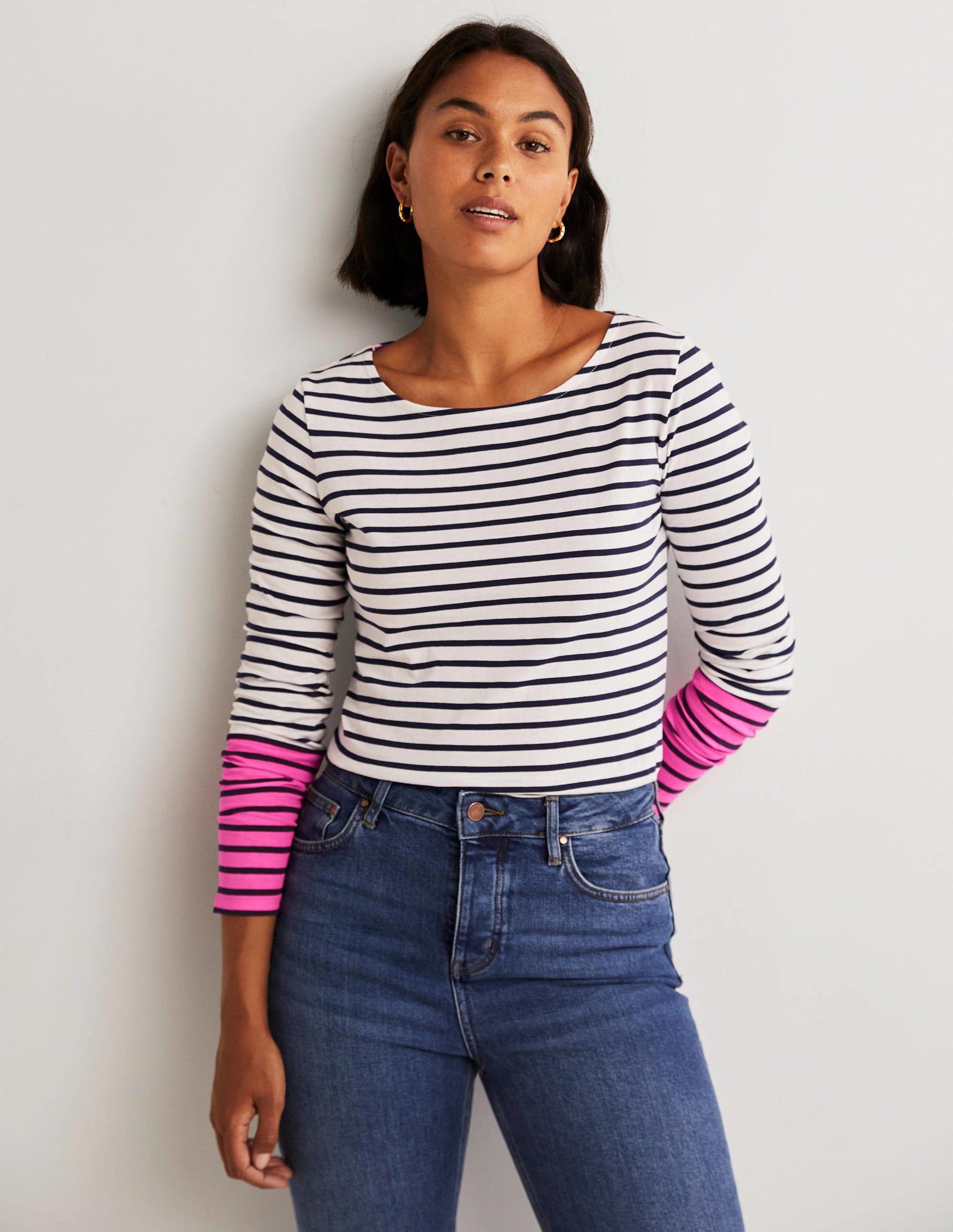 Ella Long Sleeve Breton-Neon Pink Stripe-1