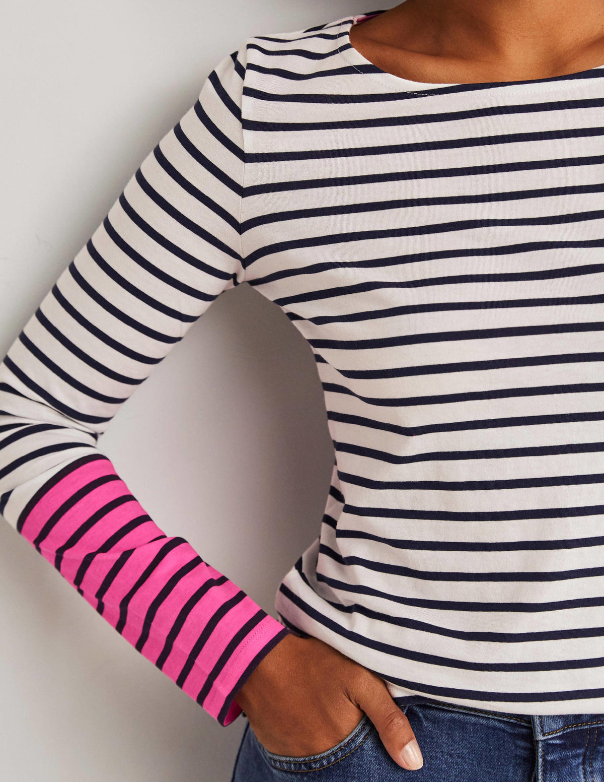 Ella Long Sleeve Breton-Neon Pink Stripe - Image 2
