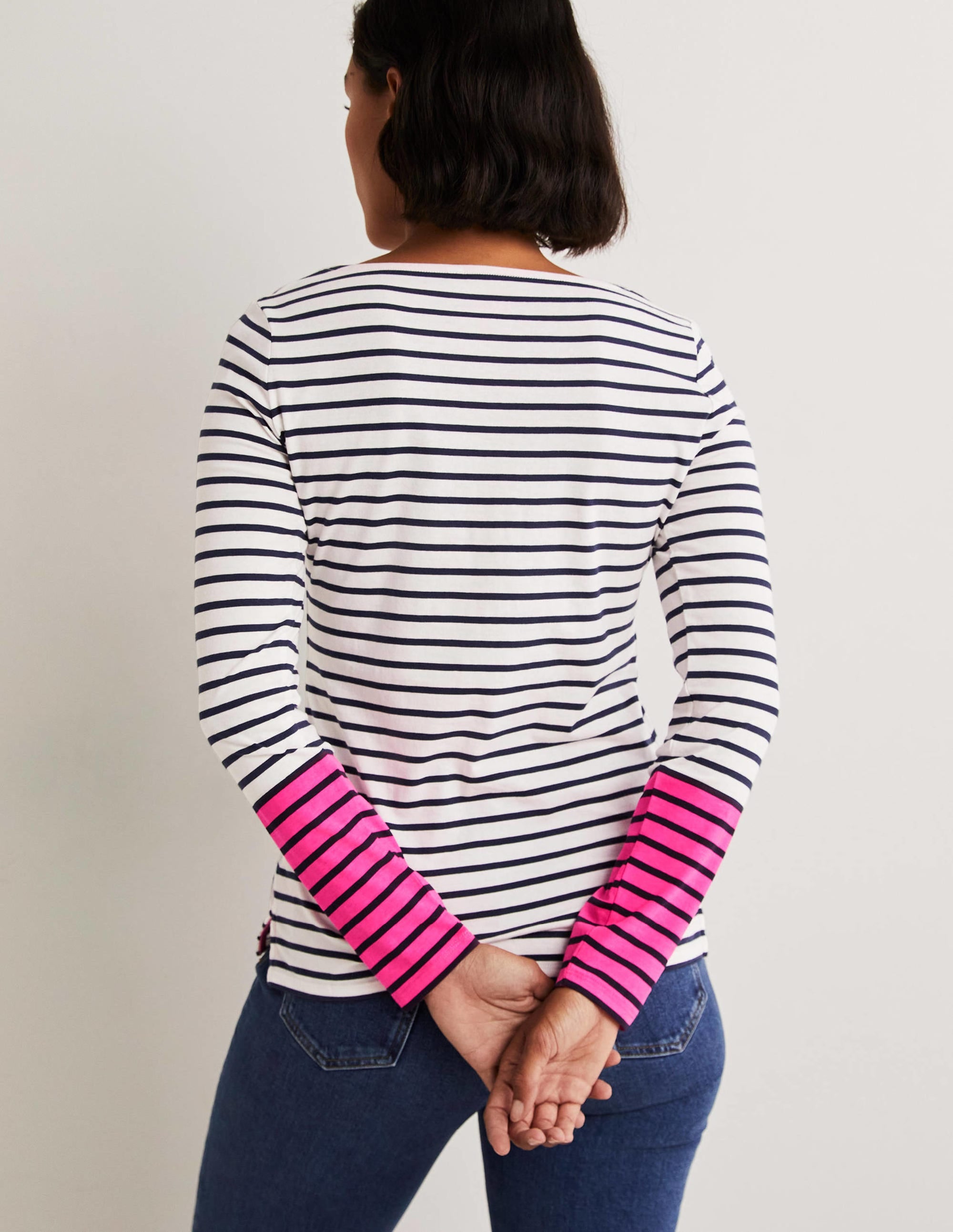 Ella Long Sleeve Breton-Neon Pink Stripe - Image 3