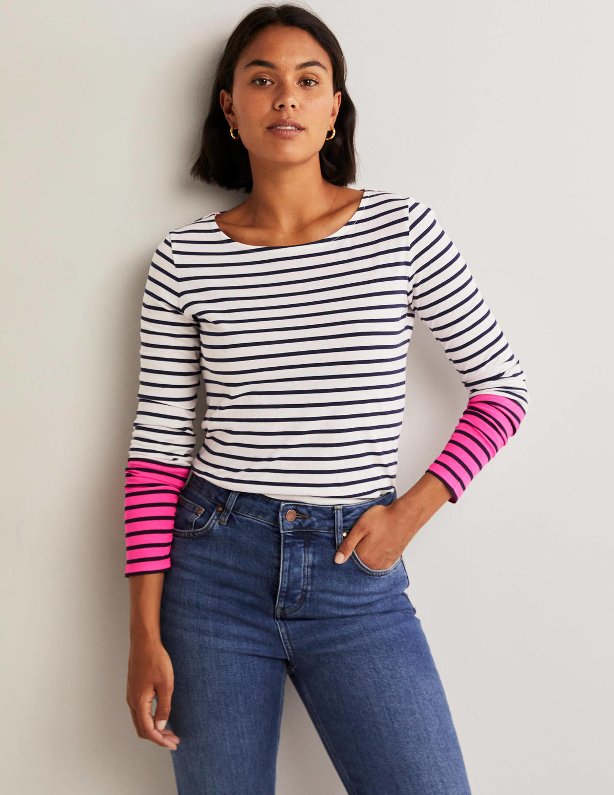 Ella Long Sleeve Breton-Neon Pink Stripe-4