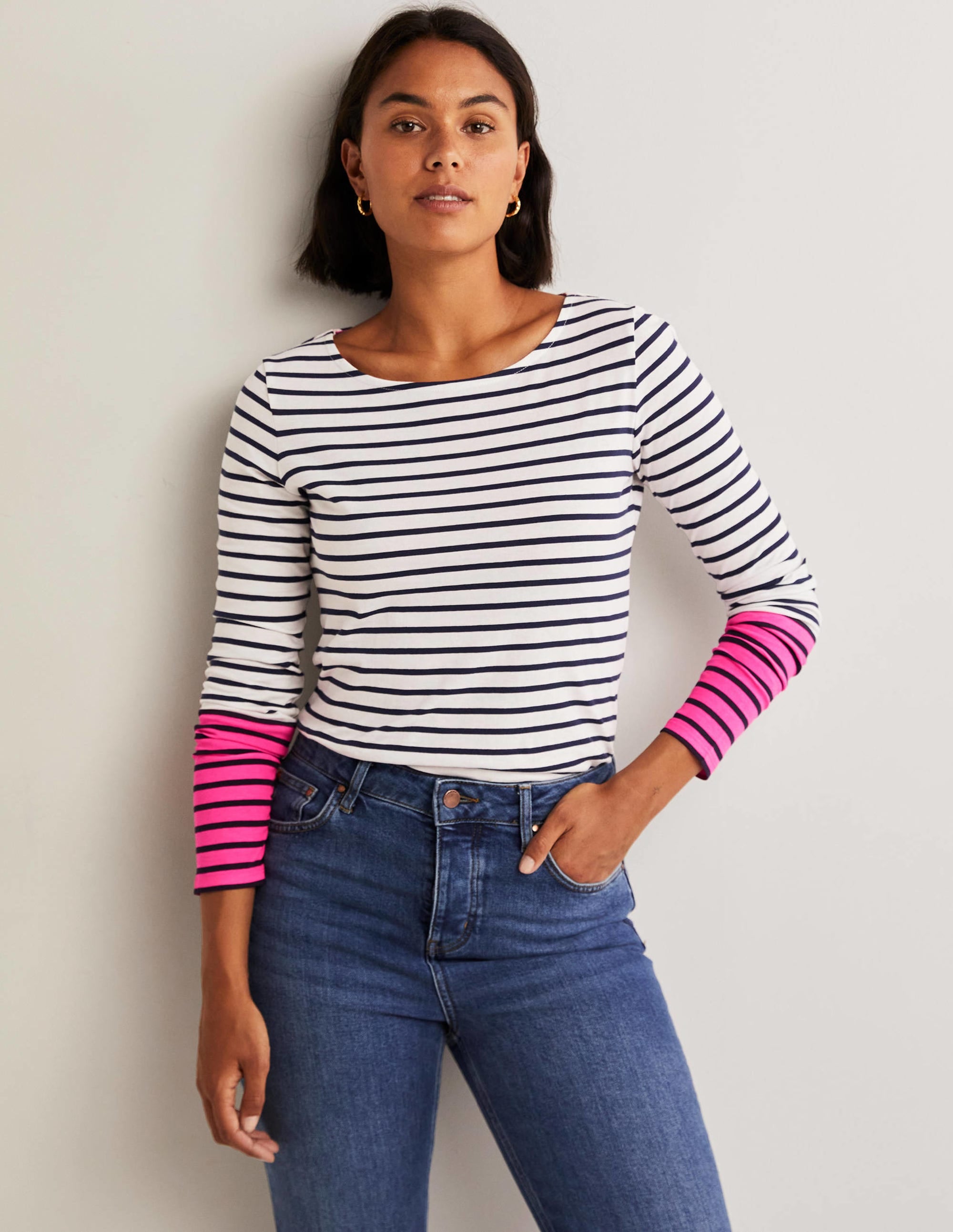 Ella Long Sleeve Breton-Neon Pink Stripe - Image 4