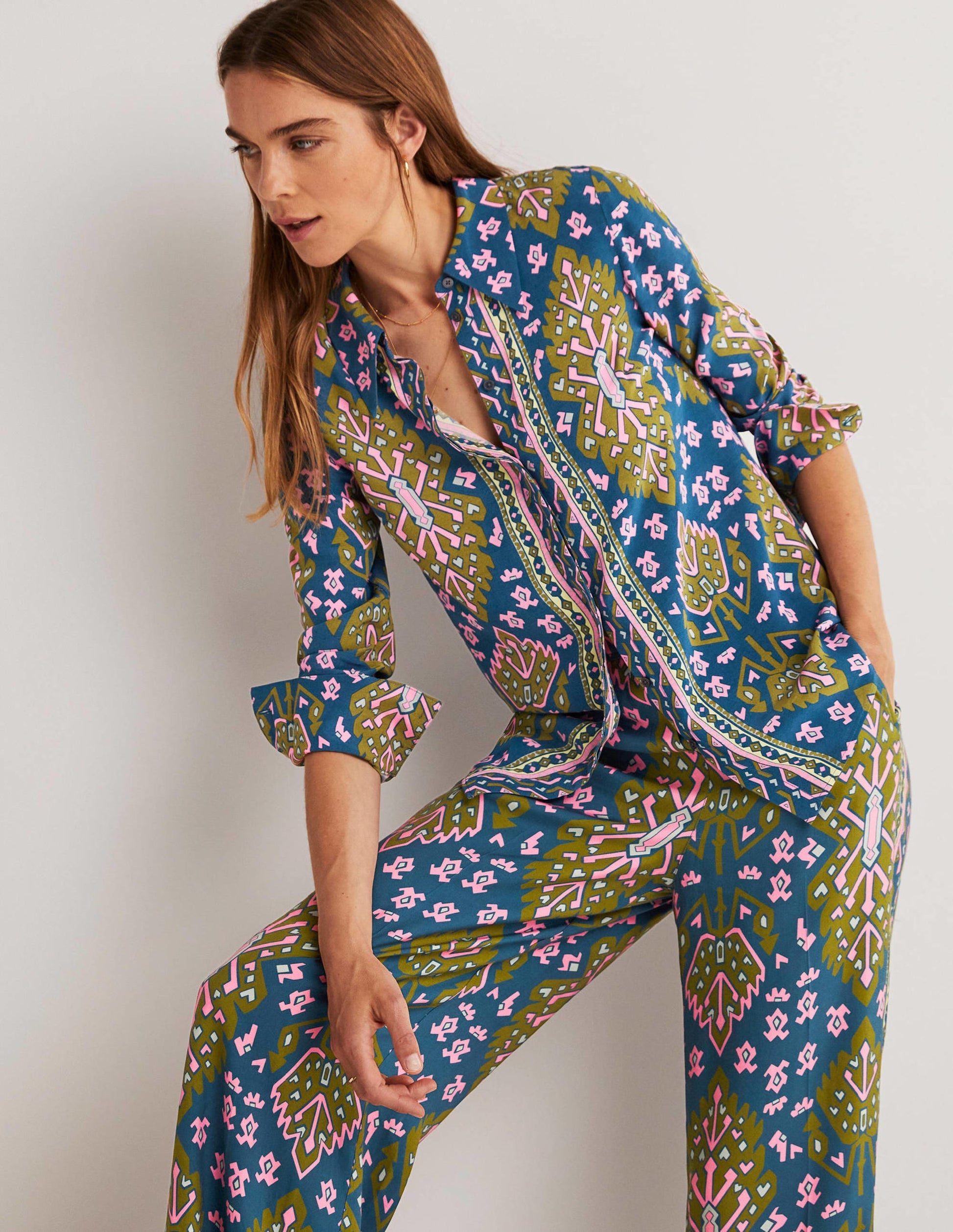 Placement Print Shirt-Baltic, Aztec Geo-1