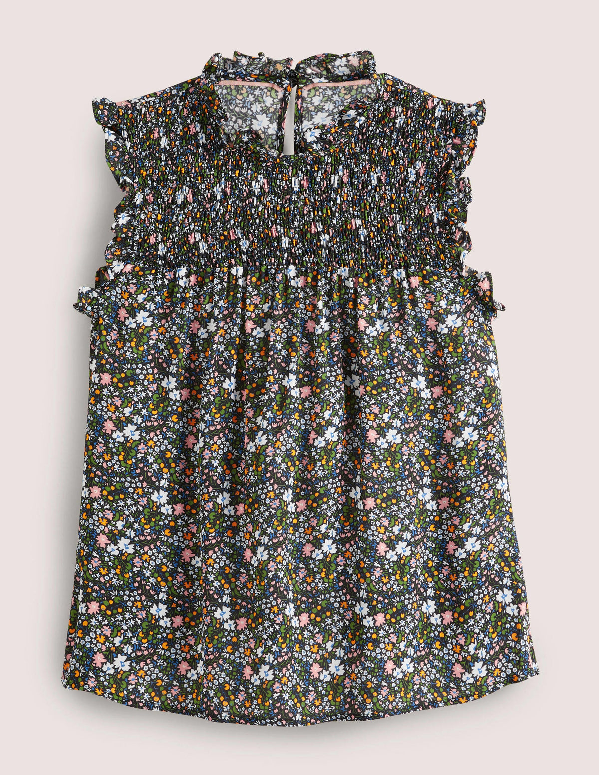 Sleeveless Smocked Top-Black, Abstract Ditsy - Image 6