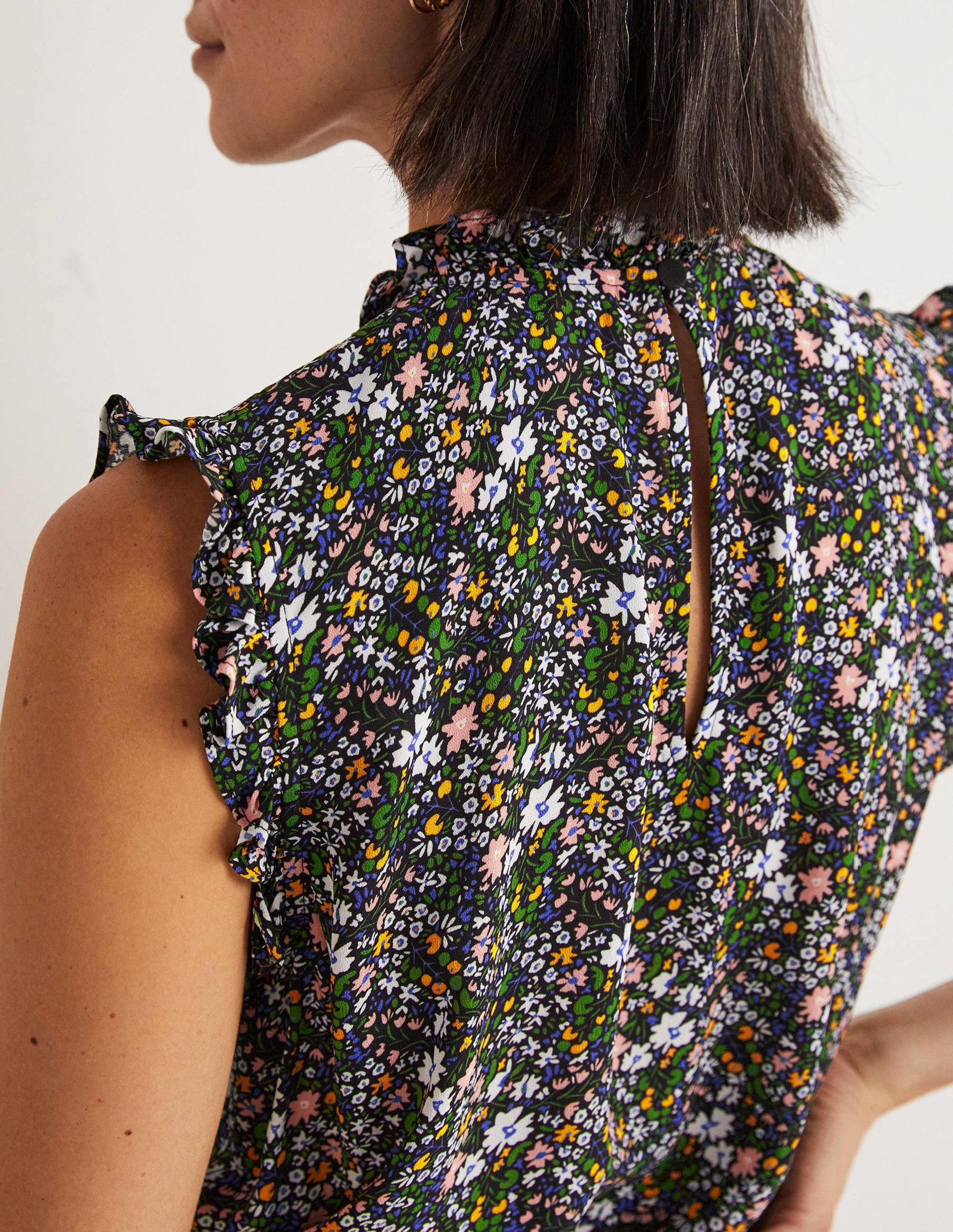 Sleeveless Smocked Top-Black, Abstract Ditsy-2