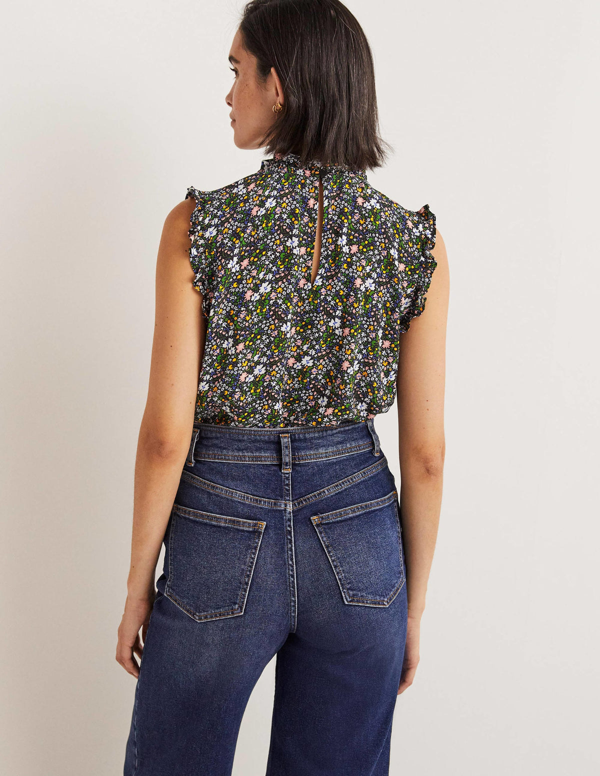 Sleeveless Smocked Top-Black, Abstract Ditsy - Image 3