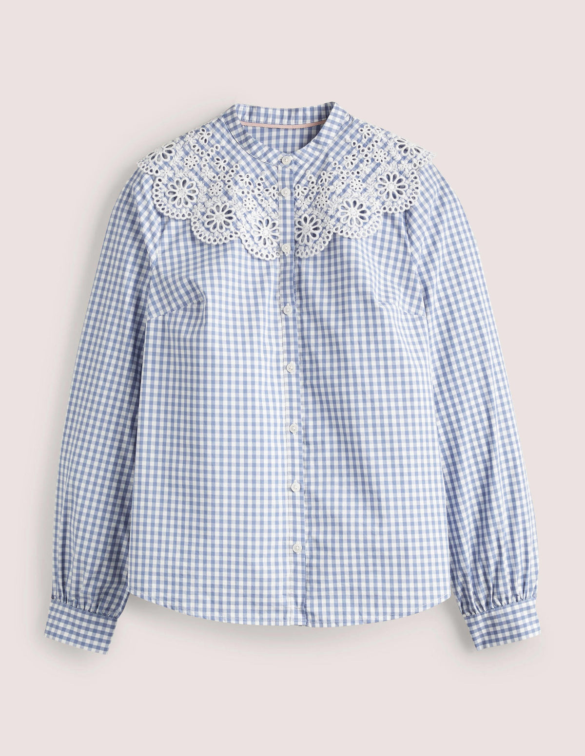 Broderie Collar Shirt-Blue, Gingham-8