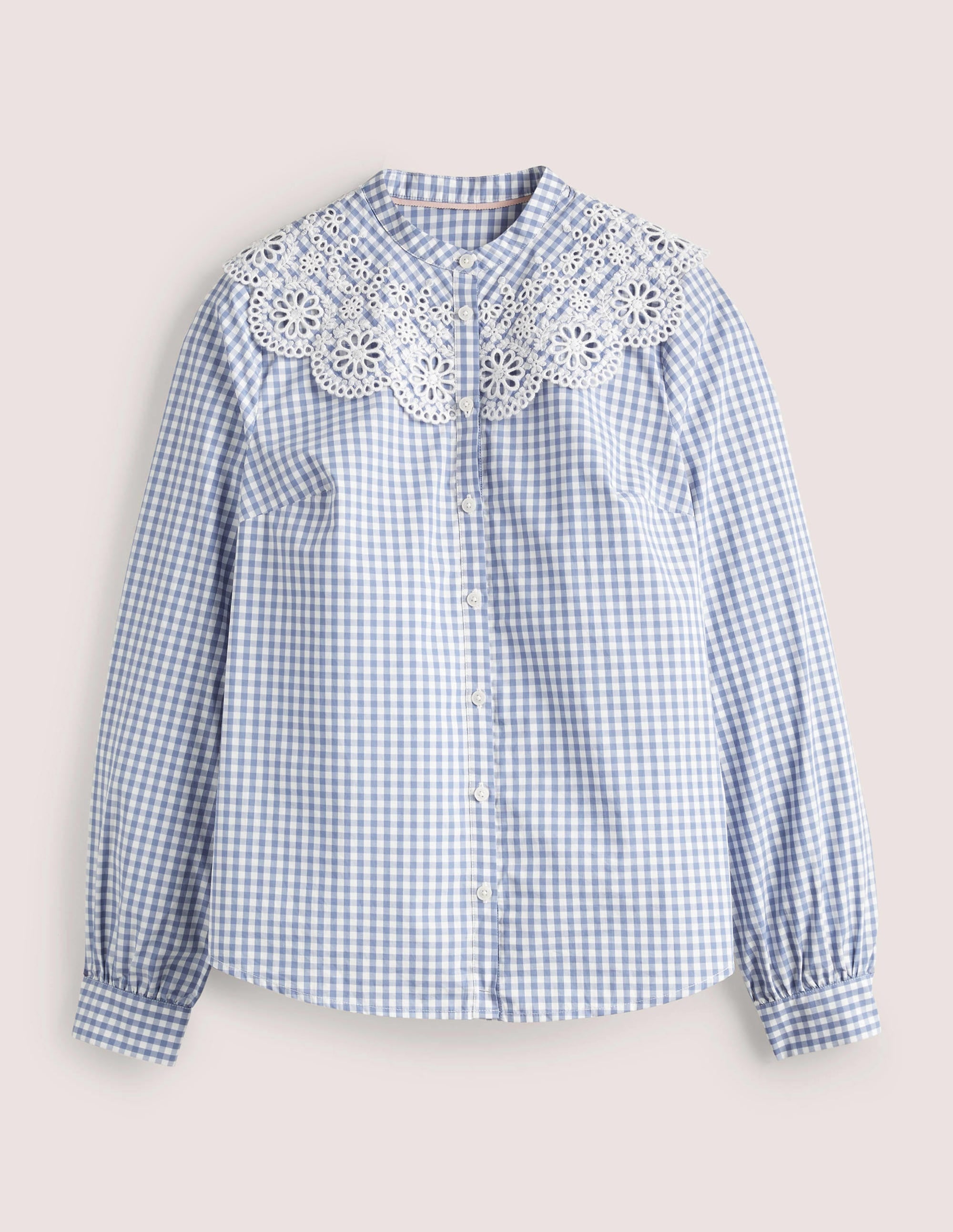 Broderie Collar Shirt-Blue, Gingham - Image 8