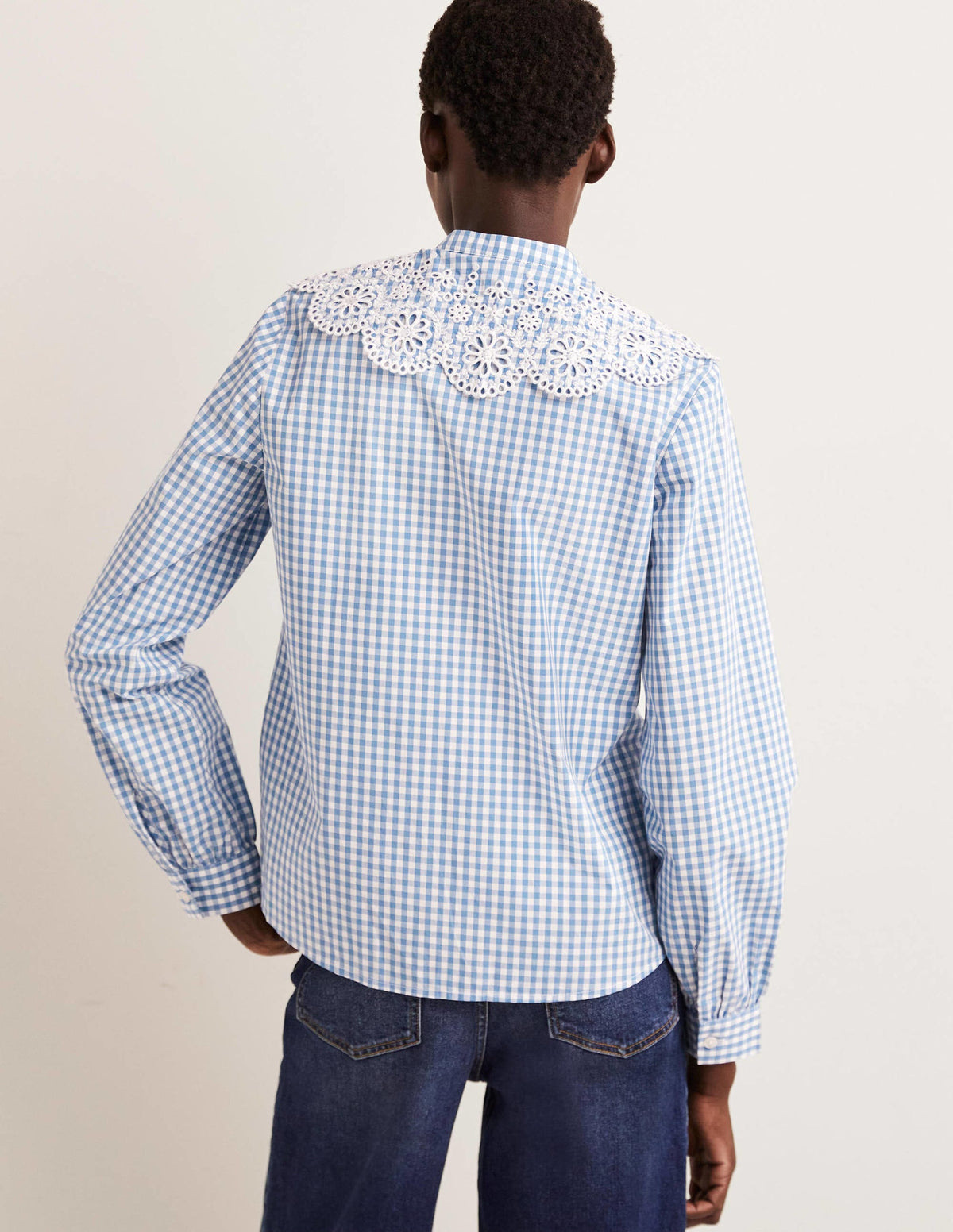 Broderie Collar Shirt-Blue, Gingham-3