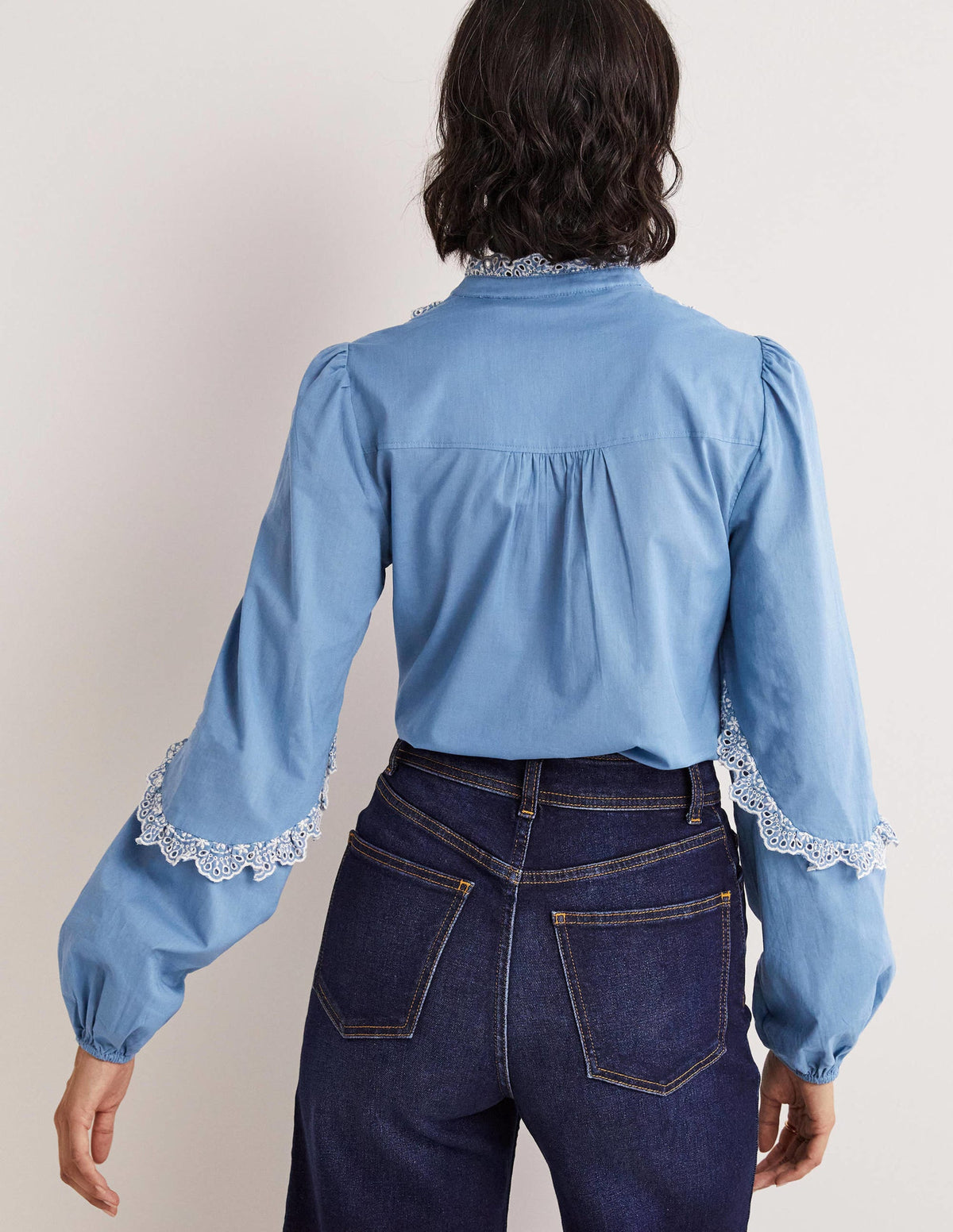 Ruffle Sleeve Broderie Blouse-Riviera Blue - Image 3