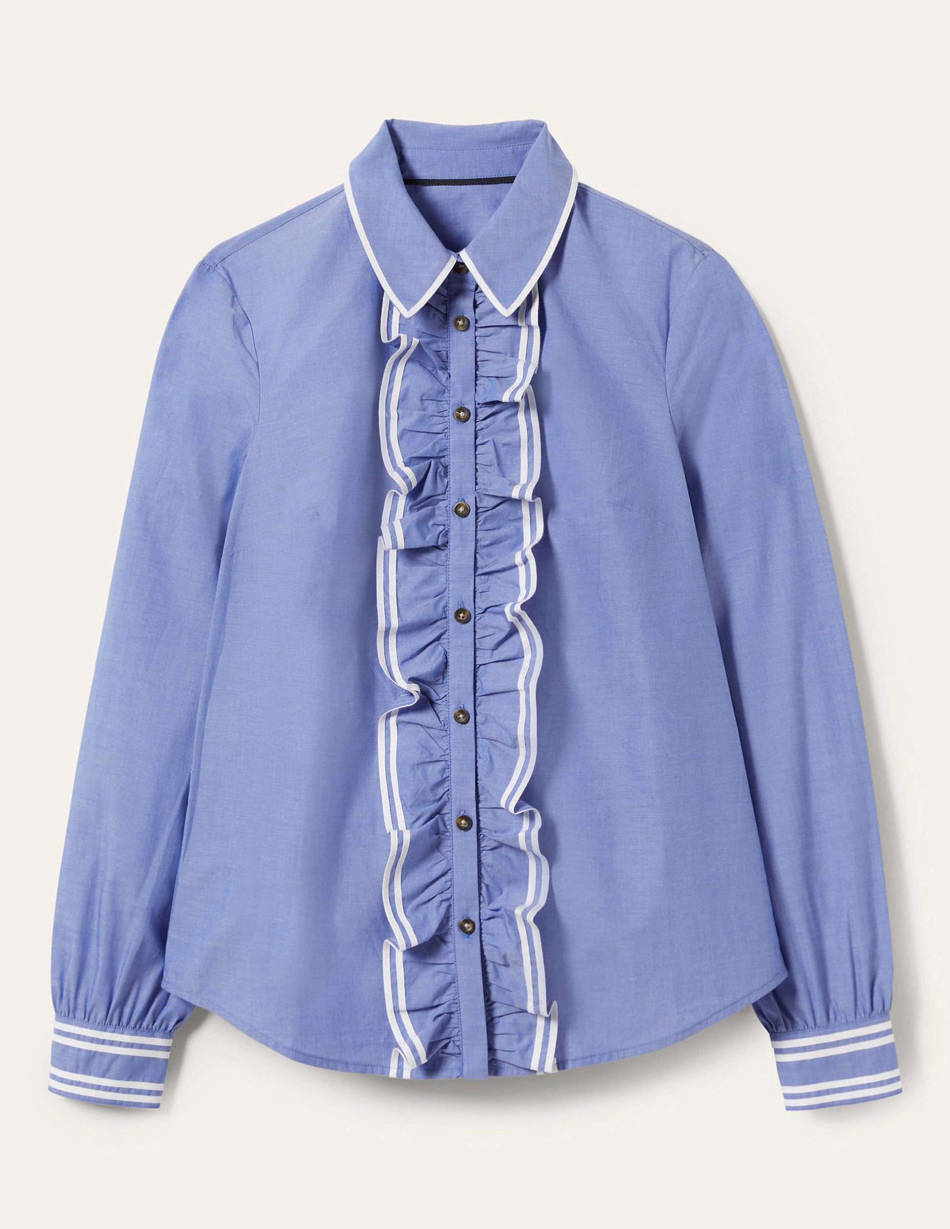 Ruffle Trim Collar Shirt-Chambray-13