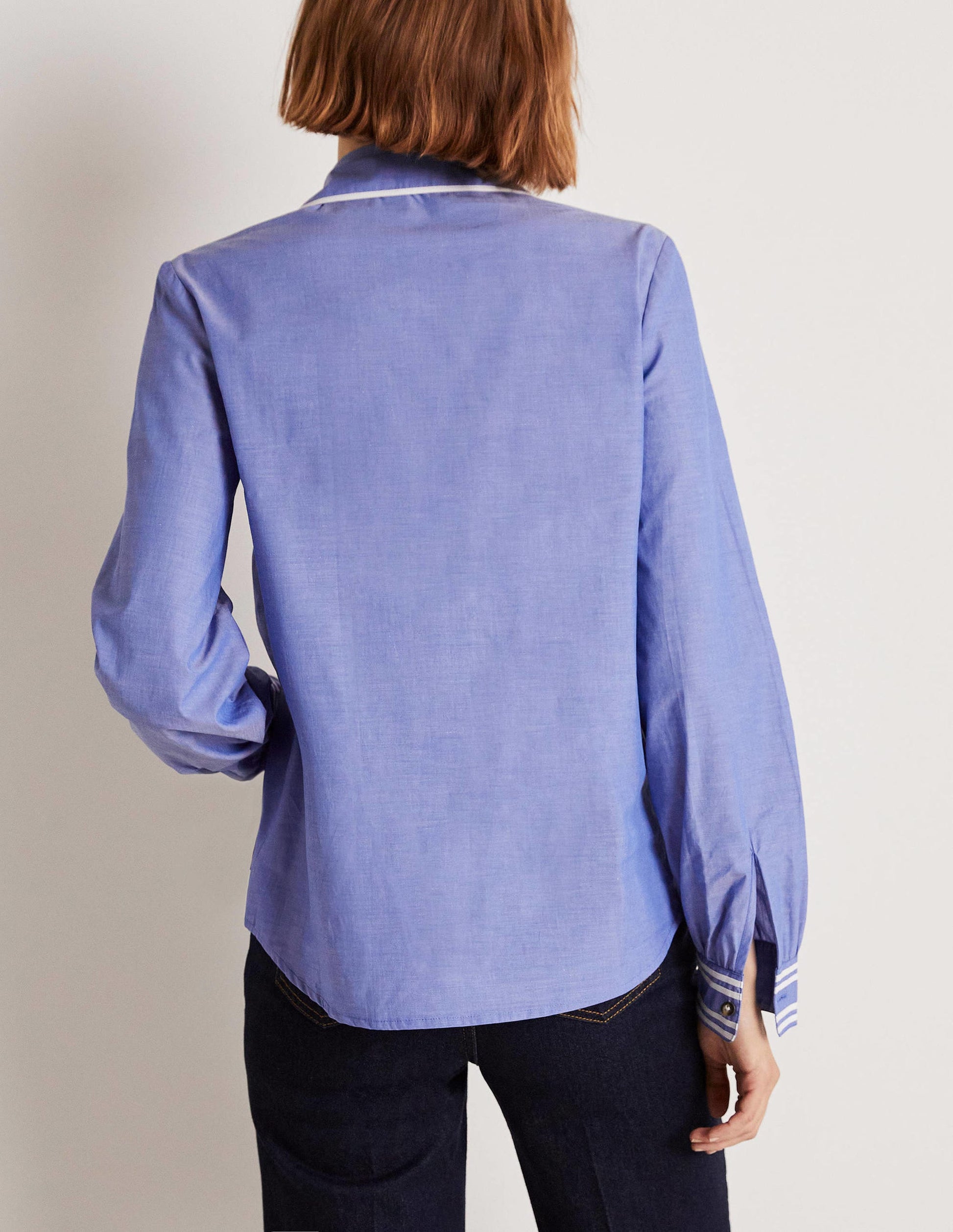 Ruffle Trim Collar Shirt-Chambray-3