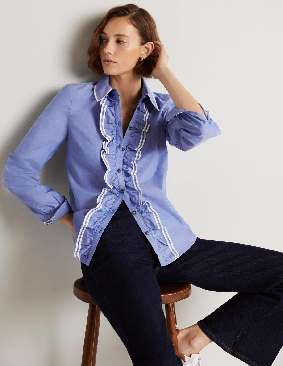 Ruffle Trim Collar Shirt-Chambray - Image 5