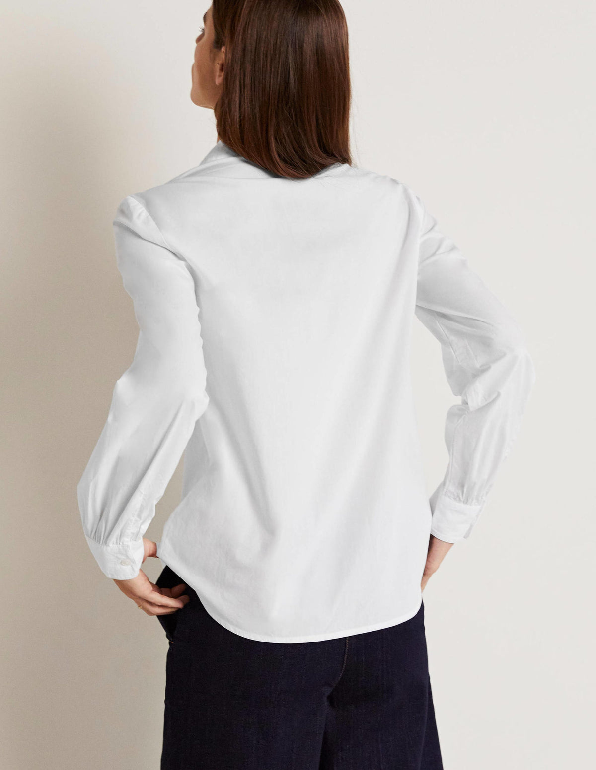 Ruffle Trim Collar Shirt-White-8