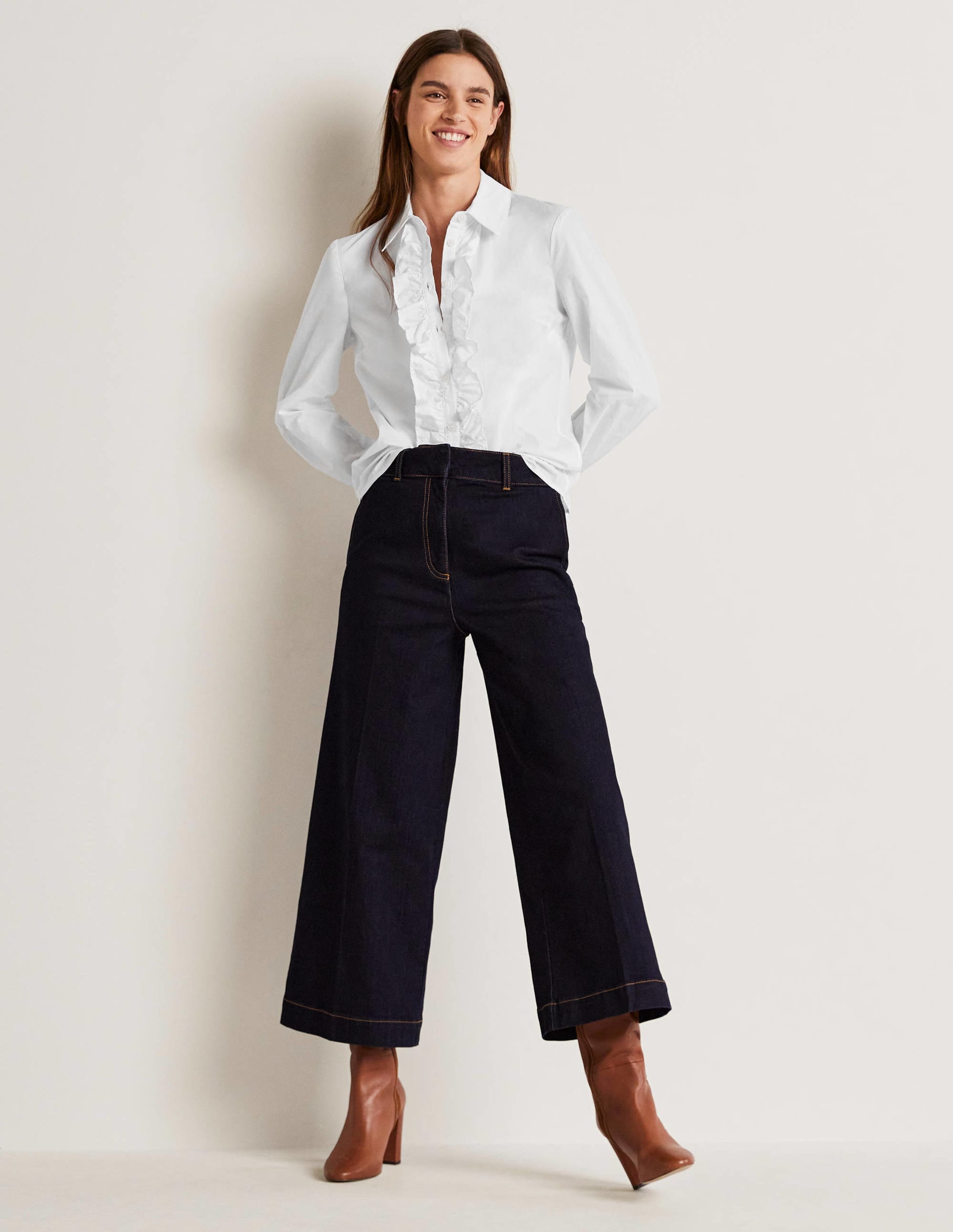 Ruffle Trim Collar Shirt-White - Image 4