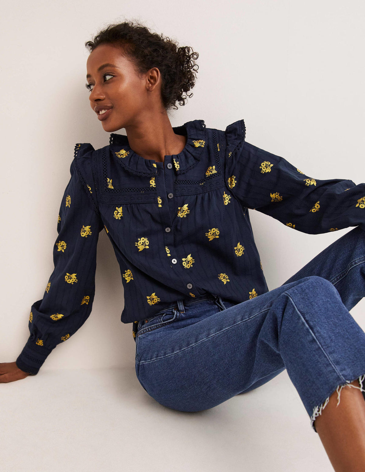 Crochet Trim Blouse-Navy, Wild Pansy-1