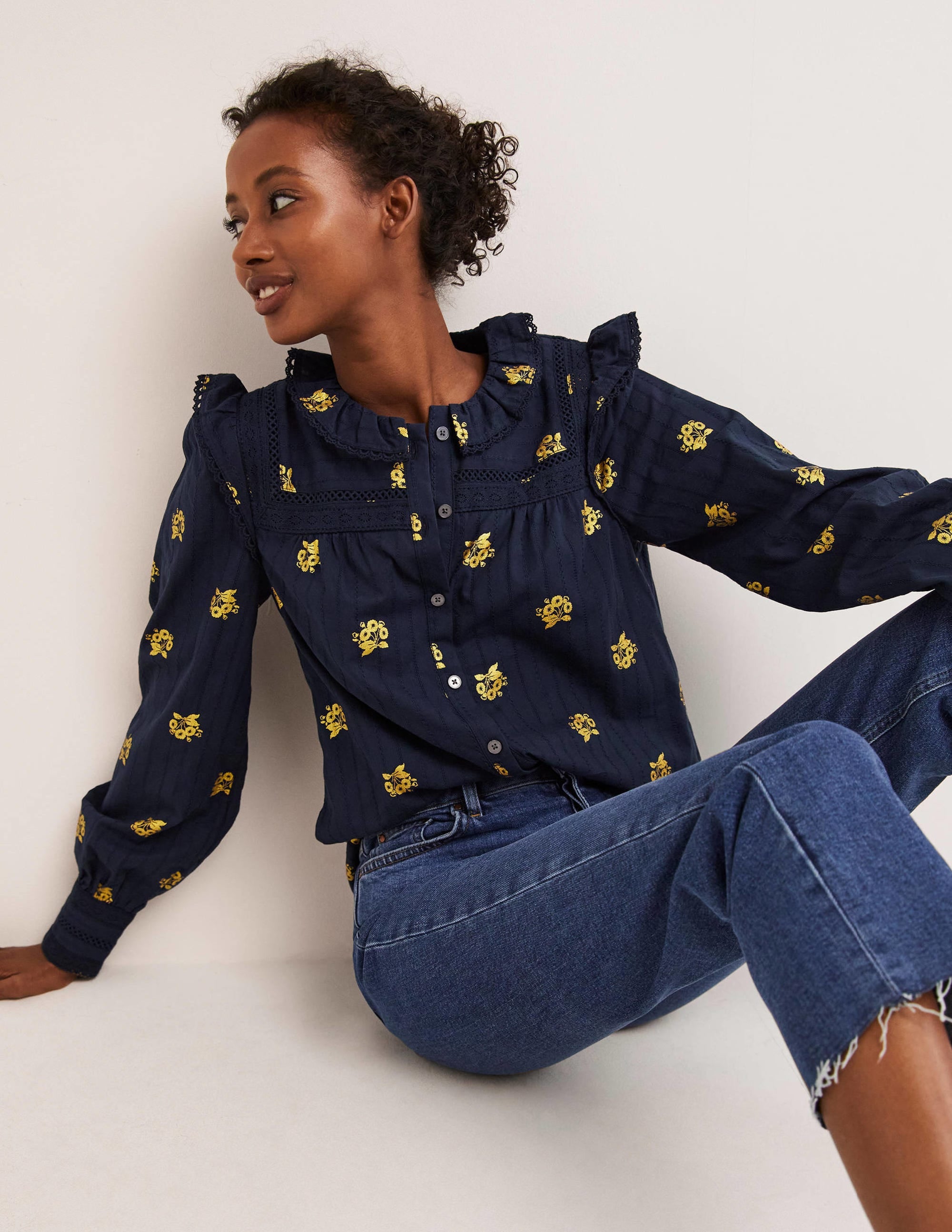 Crochet Trim Blouse-Navy, Wild Pansy - Image 1