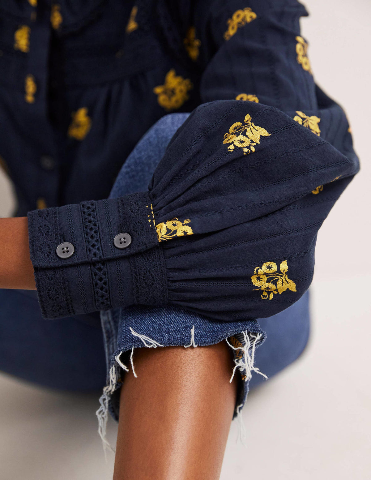 Crochet Trim Blouse-Navy, Wild Pansy - Image 2