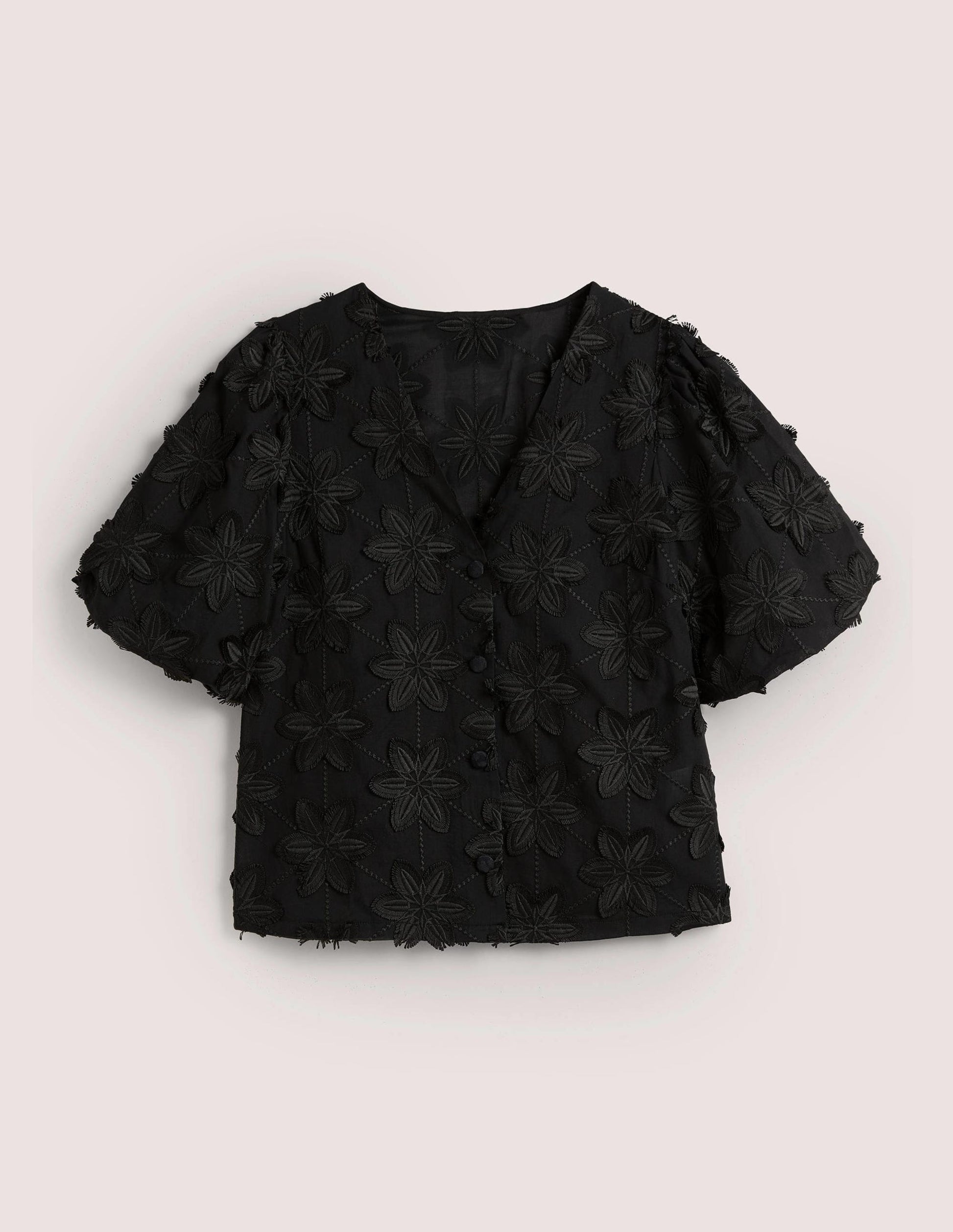 Puff Sleeve Button Blouse-Black-5