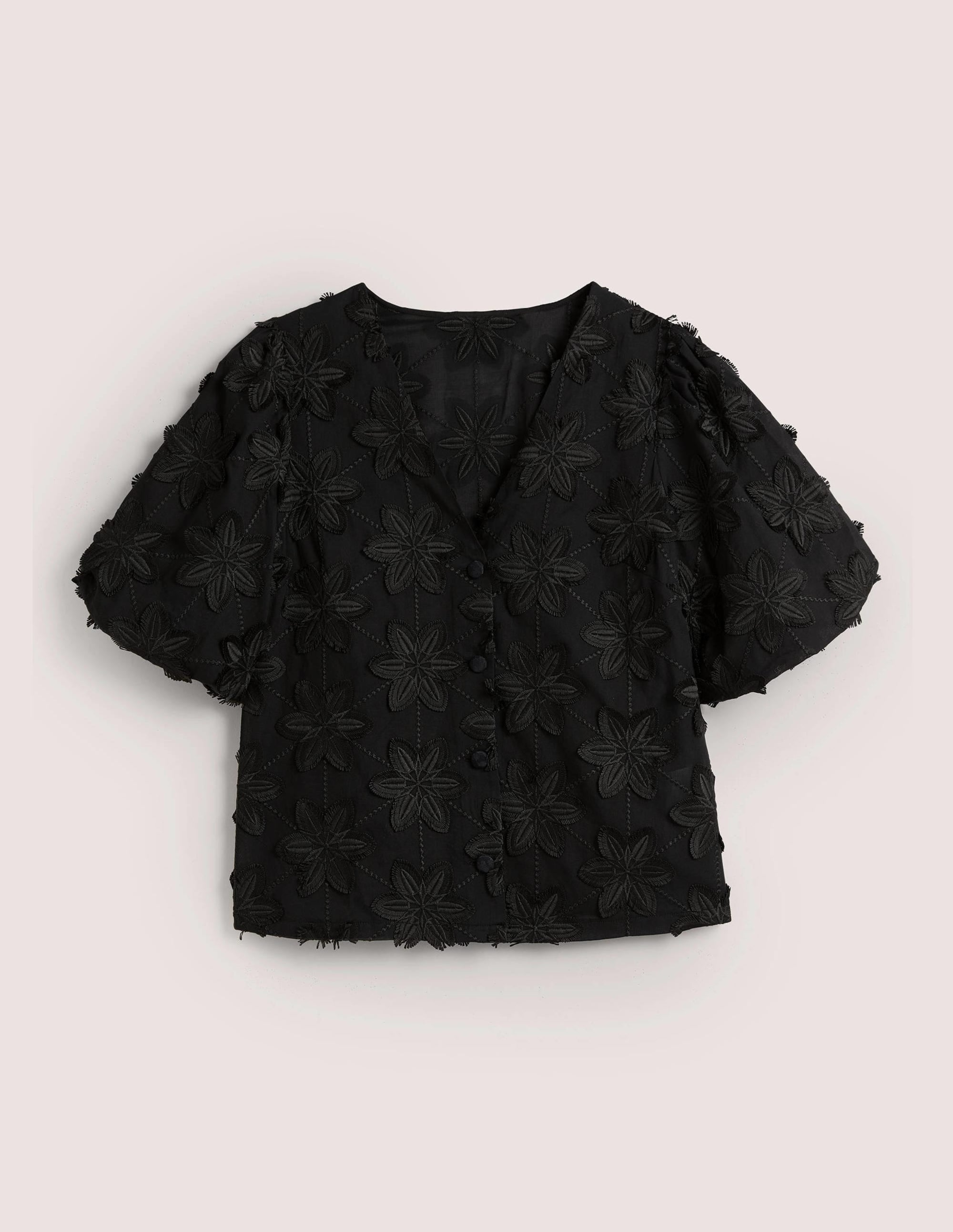 Puff Sleeve Button Blouse-Black - Image 5