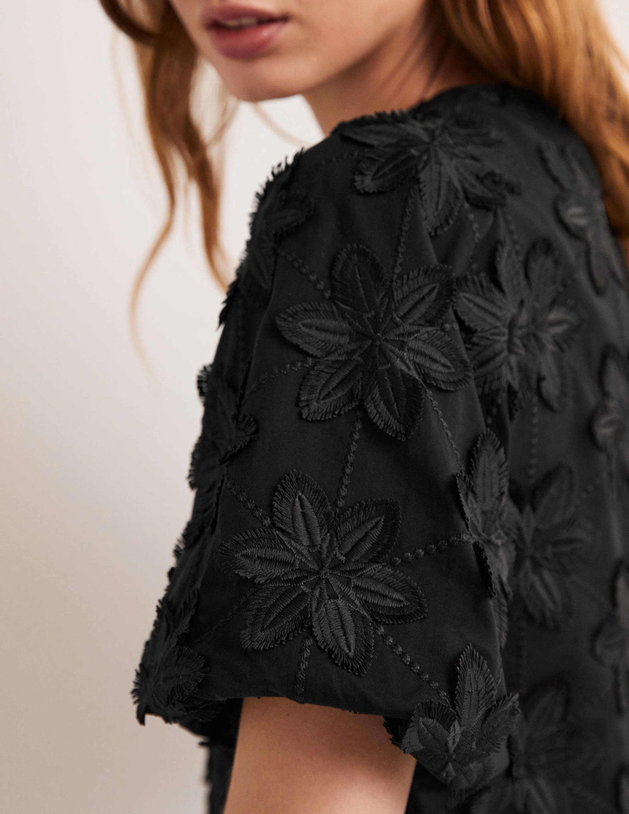 Puff Sleeve Button Blouse-Black - Image 2