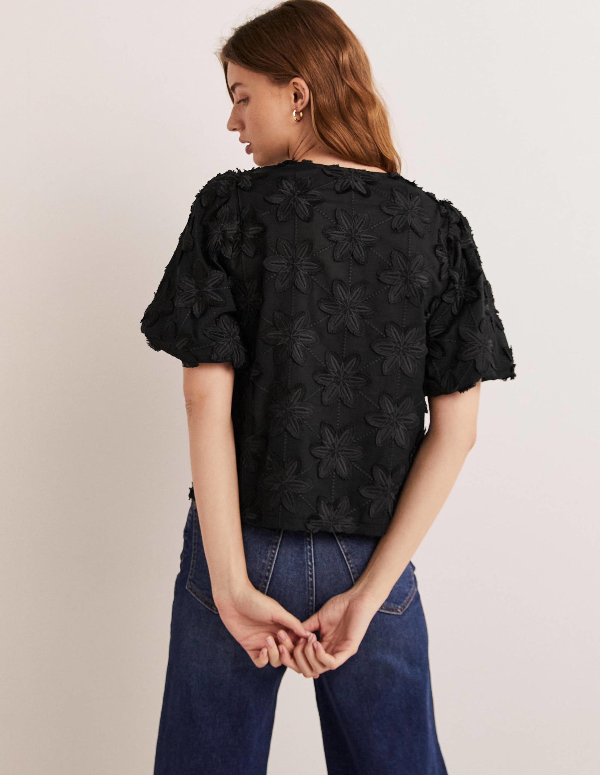 Puff Sleeve Button Blouse-Black-3