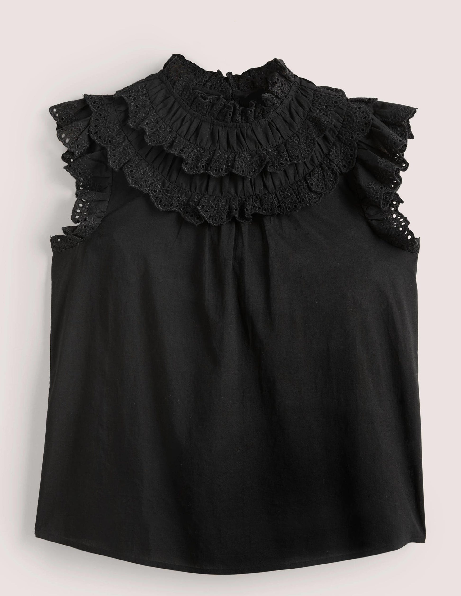 Sleeveless Broderie Top-Black-6
