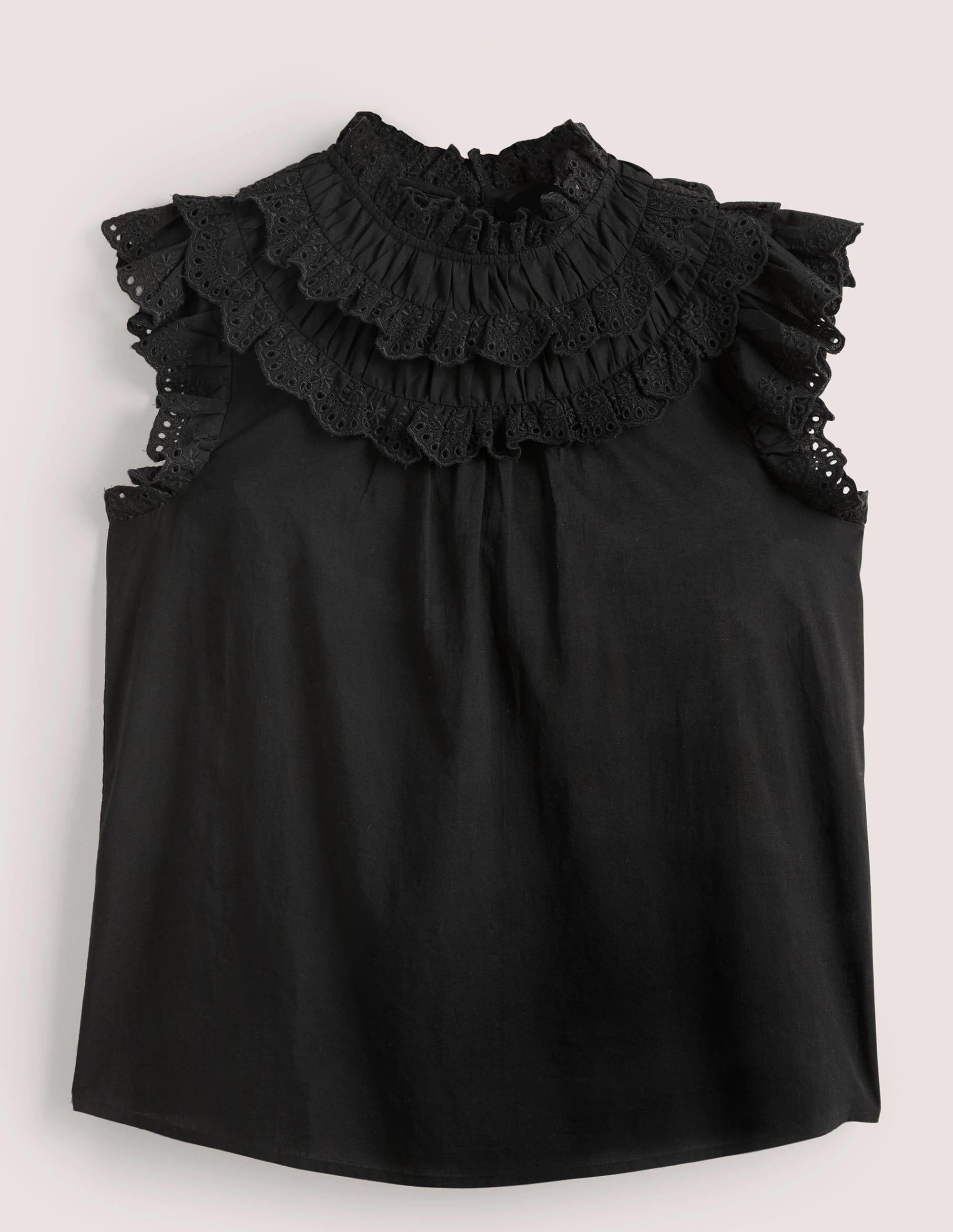 Sleeveless Broderie Top-Black - Image 6