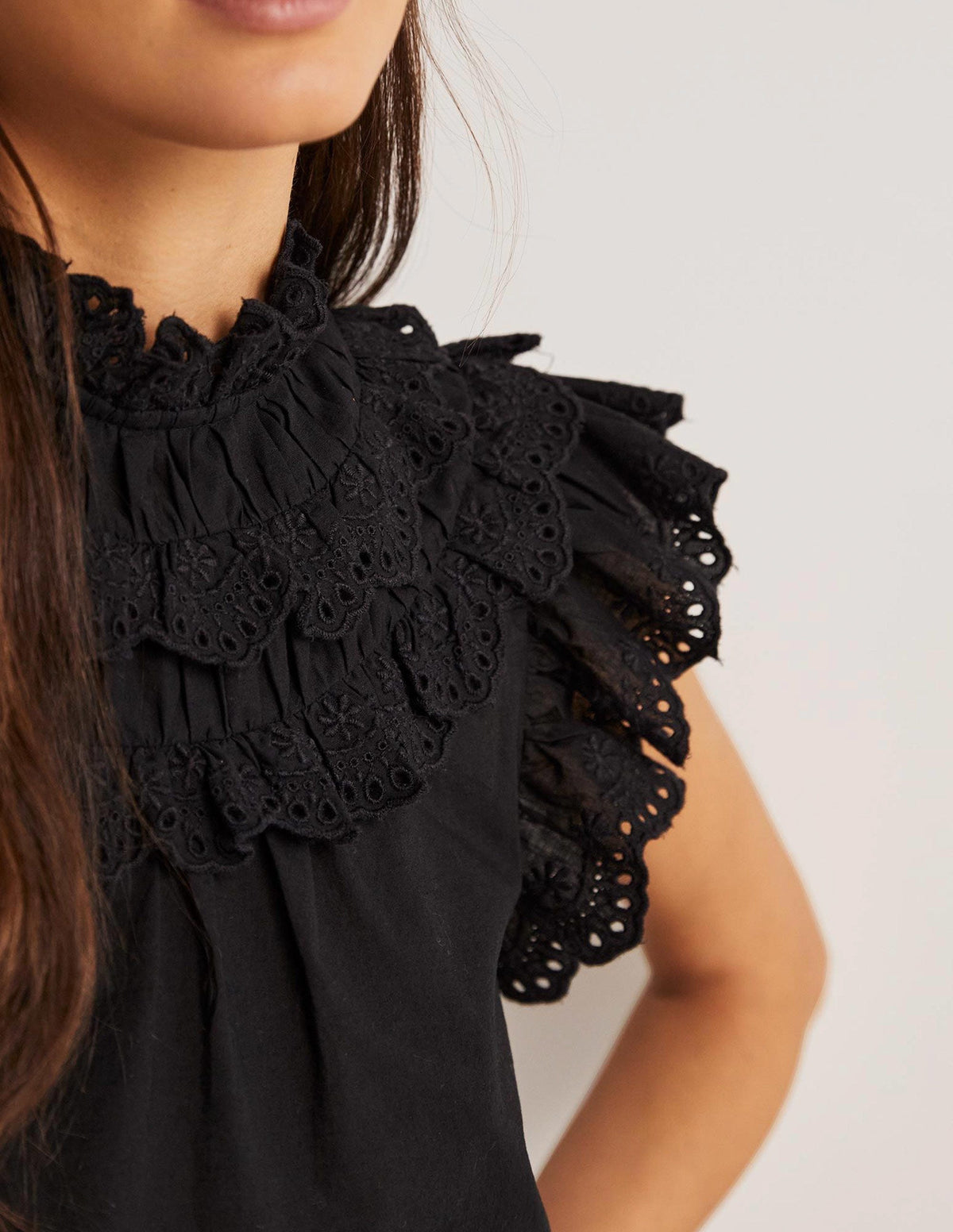 Sleeveless Broderie Top-Black - Image 2