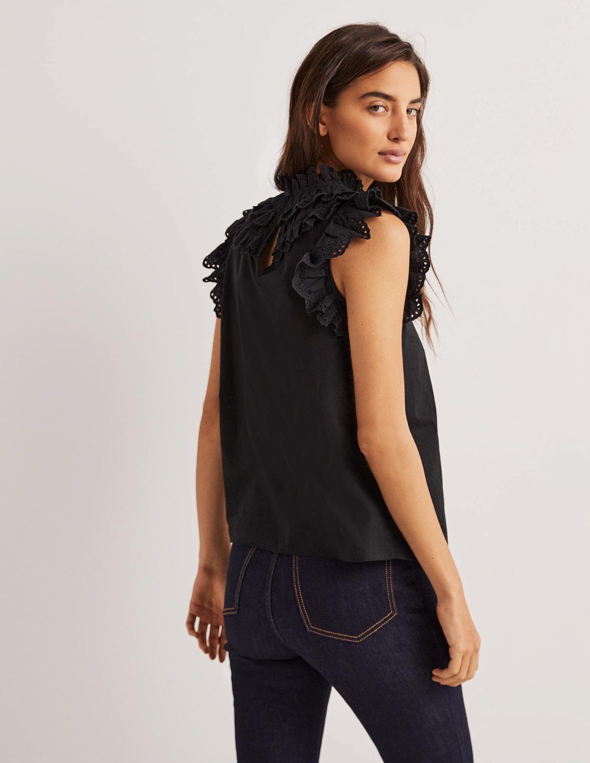 Sleeveless Broderie Top-Black - Image 3