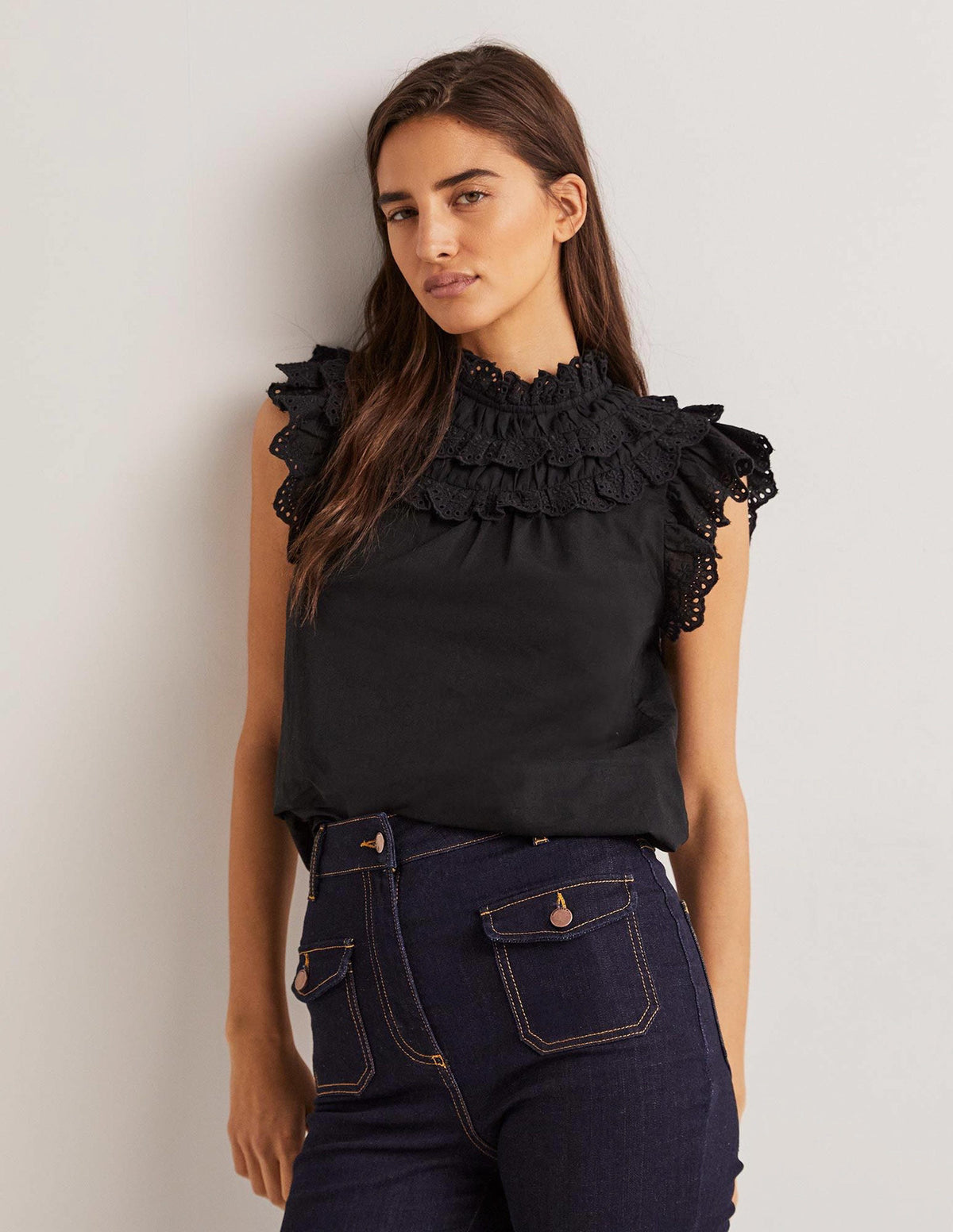 Sleeveless Broderie Top-Black - Image 4