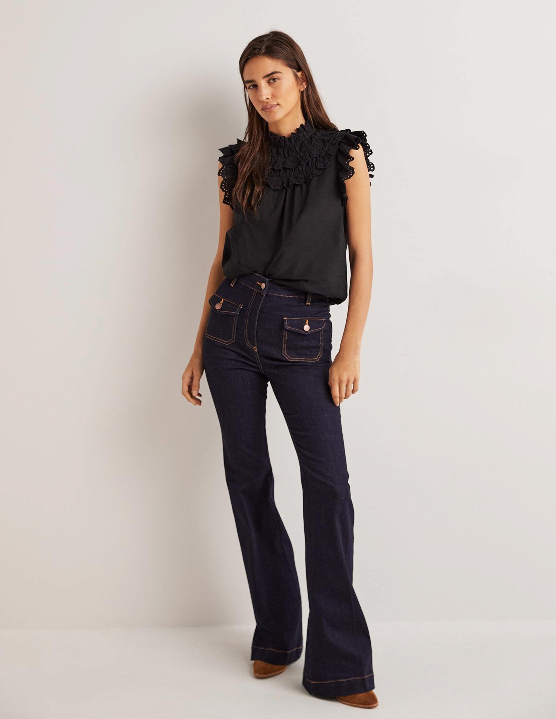 Sleeveless Broderie Top-Black-5