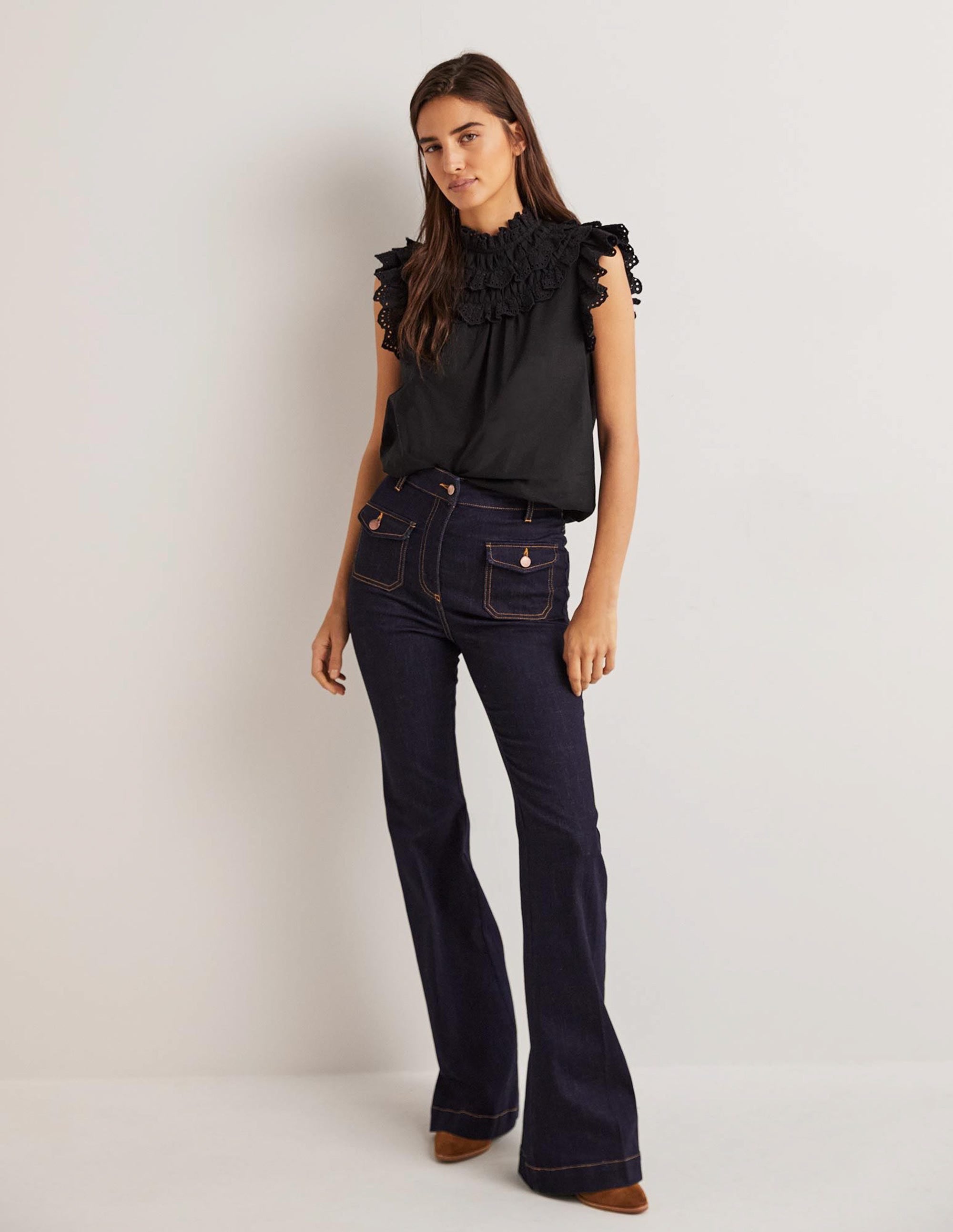 Sleeveless Broderie Top-Black - Image 5
