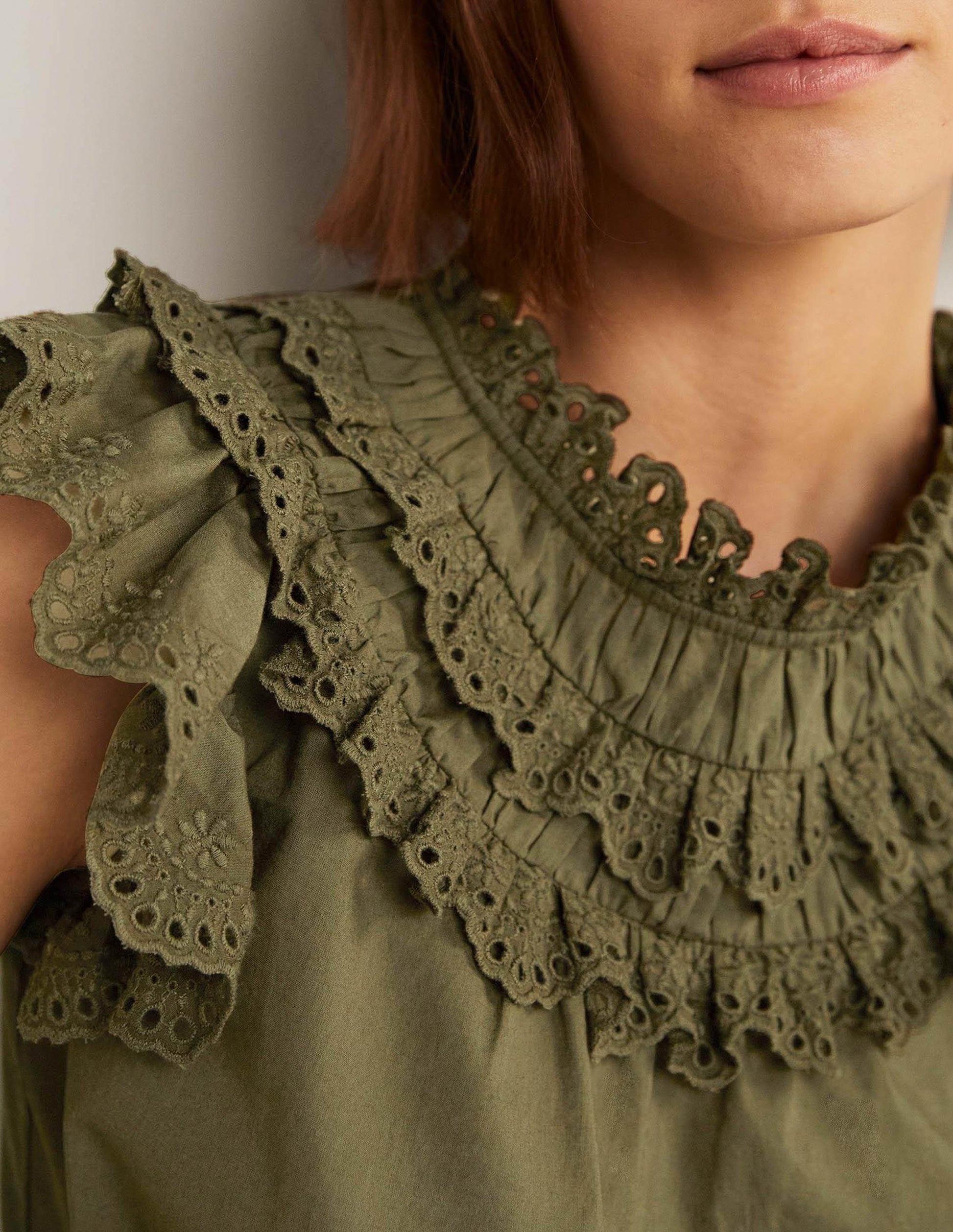Sleeveless Broderie Top-Basil Green-2