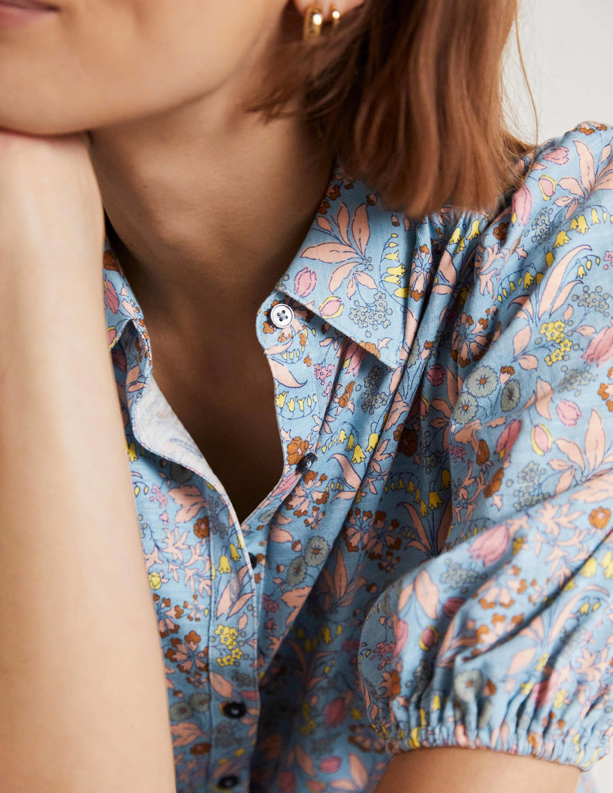 Puff Sleeve Jersey Shirt-Dusty Blue, WIldflower-6