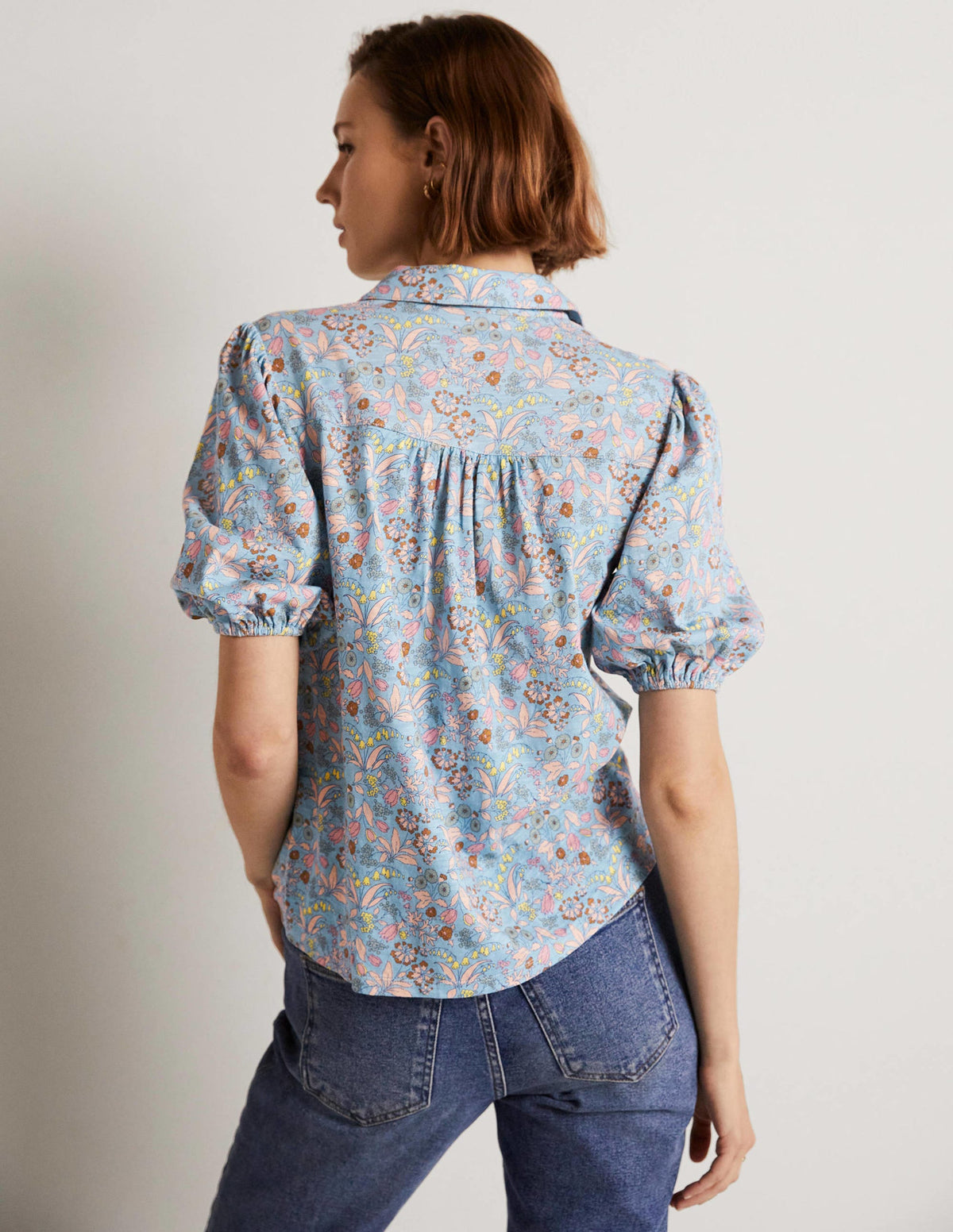 Puff Sleeve Jersey Shirt-Dusty Blue, WIldflower - Image 7
