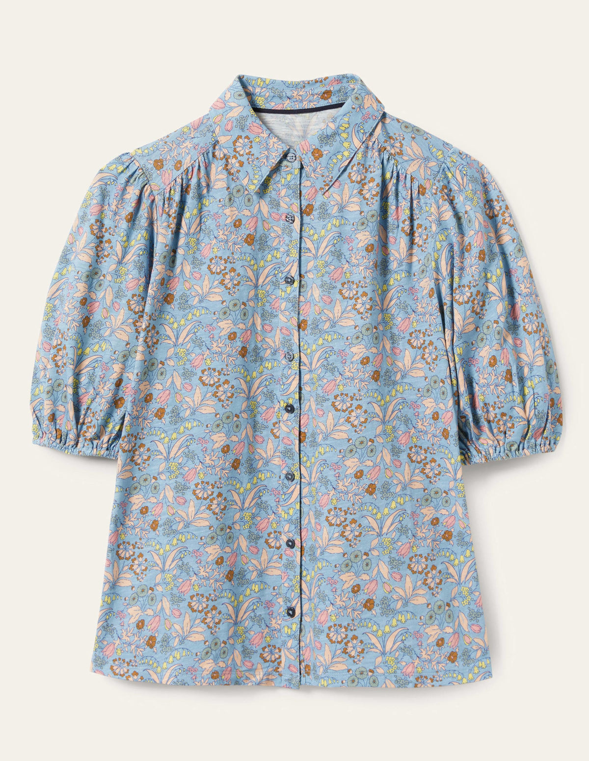 Puff Sleeve Jersey Shirt-Dusty Blue, WIldflower - Image 10