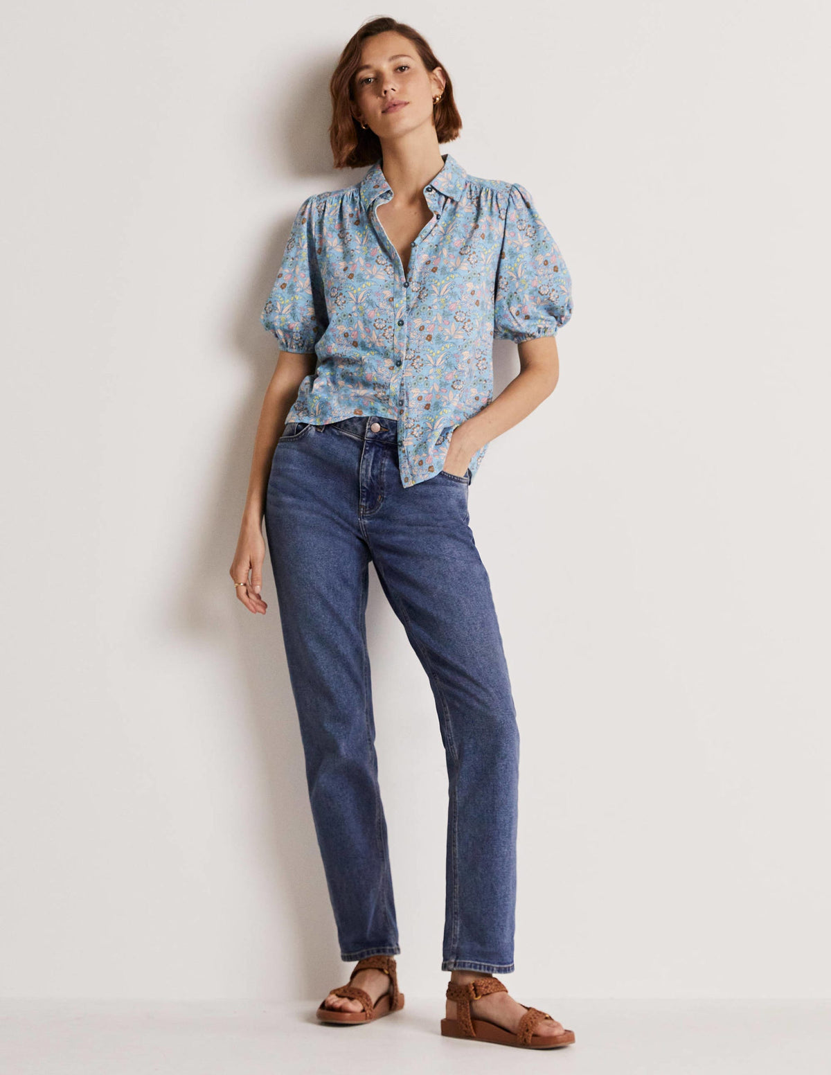 Puff Sleeve Jersey Shirt-Dusty Blue, WIldflower - Image 4