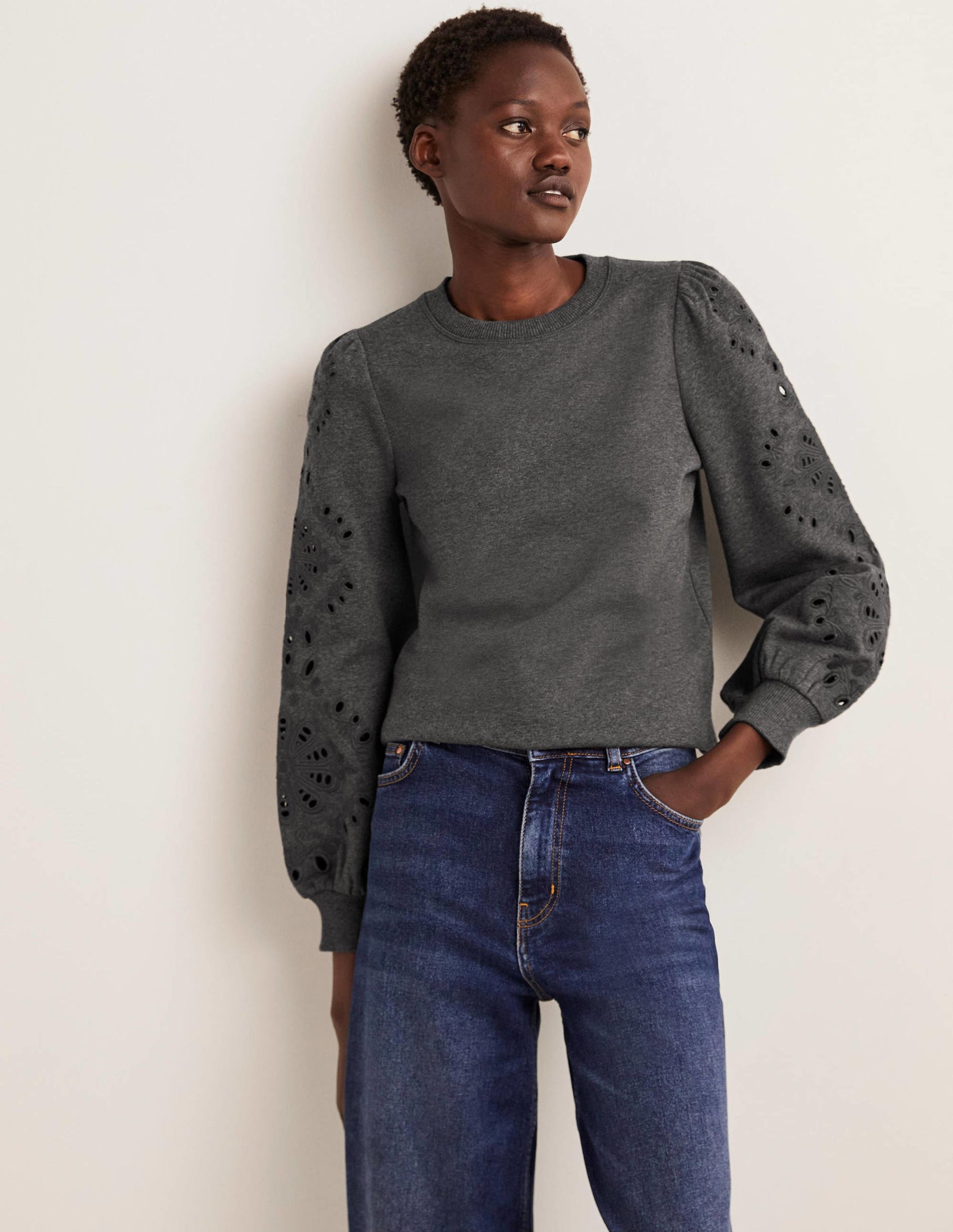 Blouson Sleeve Sweatshirt-Charcoal Marl-1