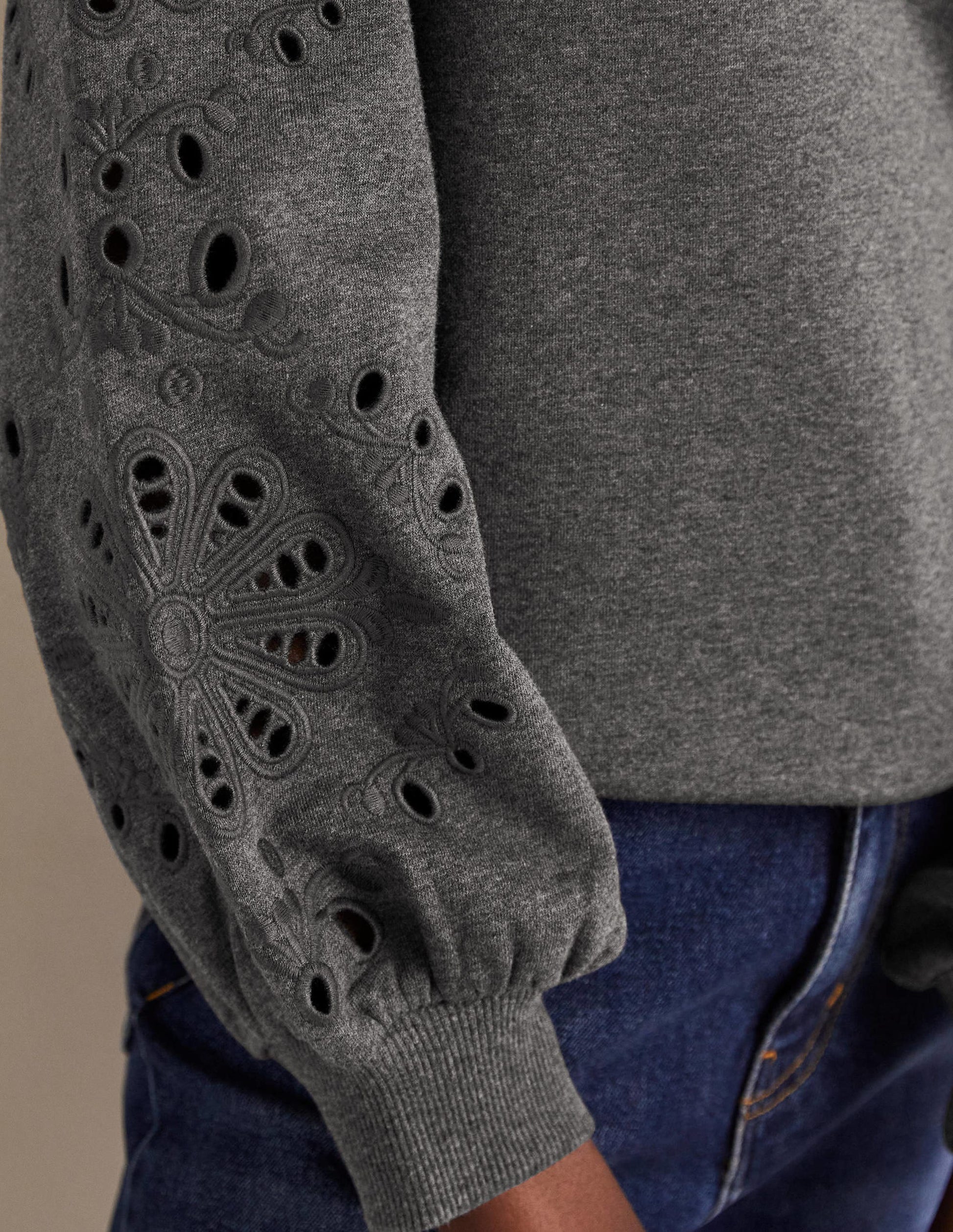 Blouson Sleeve Sweatshirt-Charcoal Marl-2
